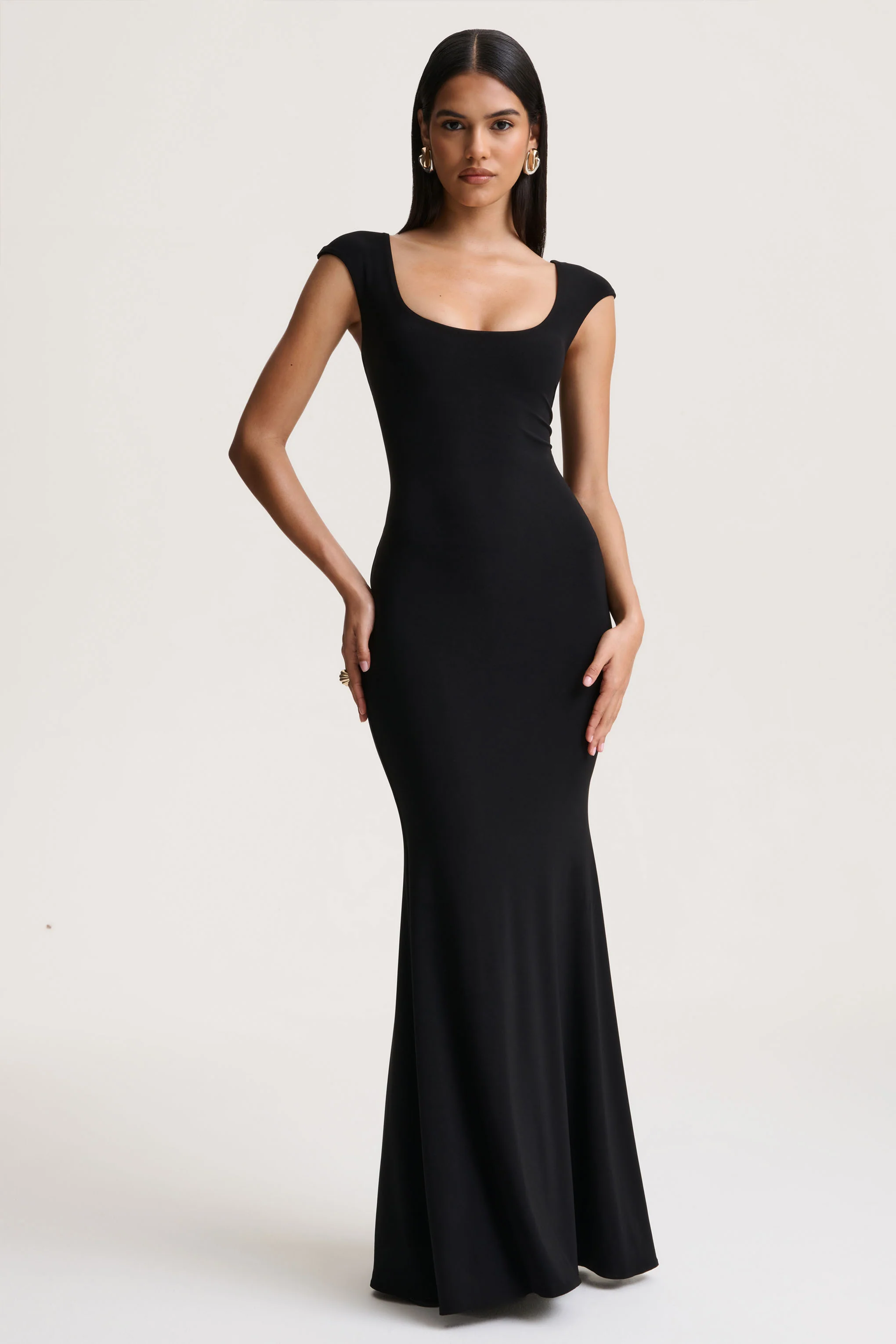 Piper | Black Square-Neck Maxi Dress With Cap-Sleeves
