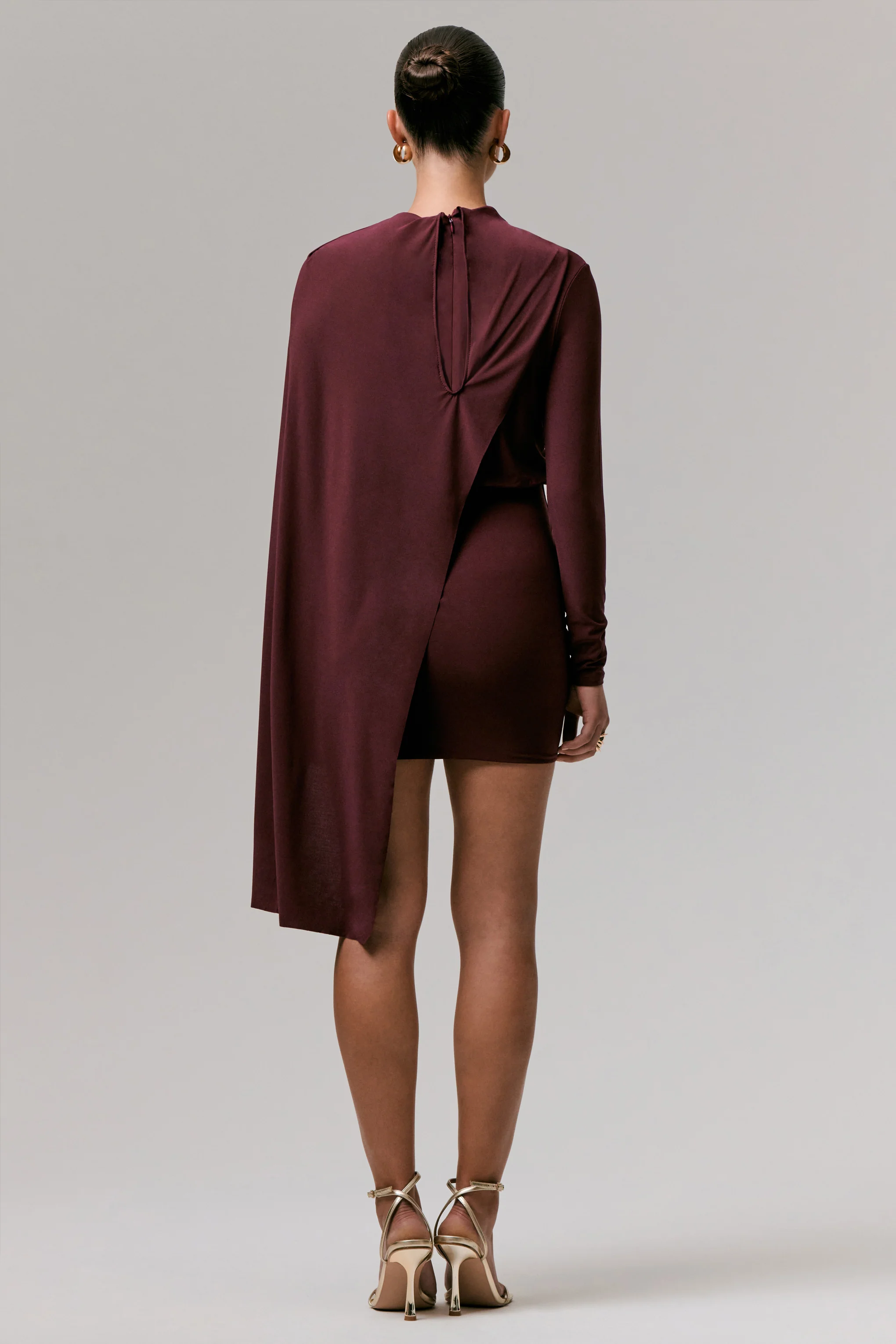 Celeste | Burgundy Long-Sleeve Mini Dress With Cape Sleeve