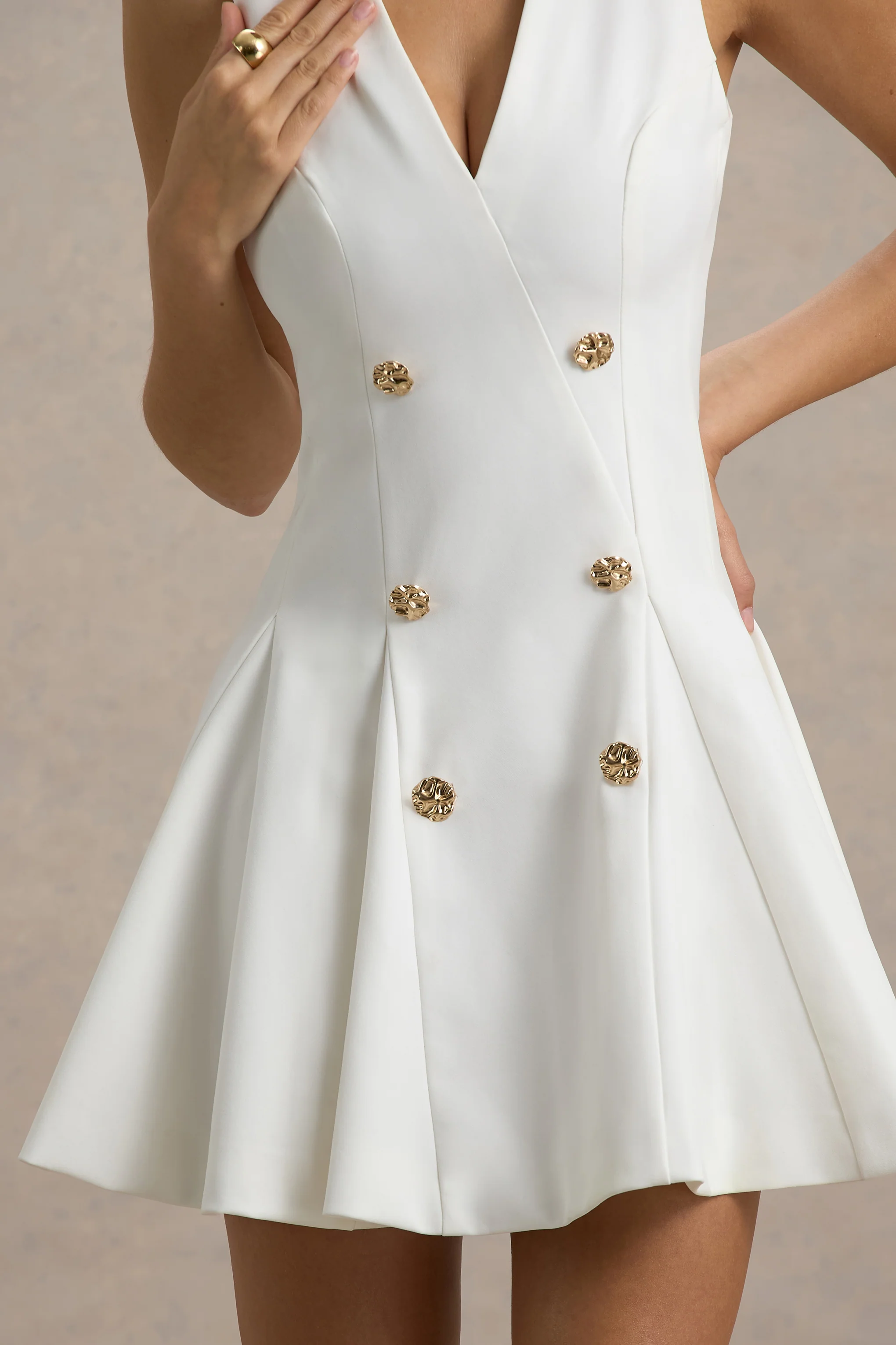 Collette | White Tailored Plunge-Neck Mini Dress