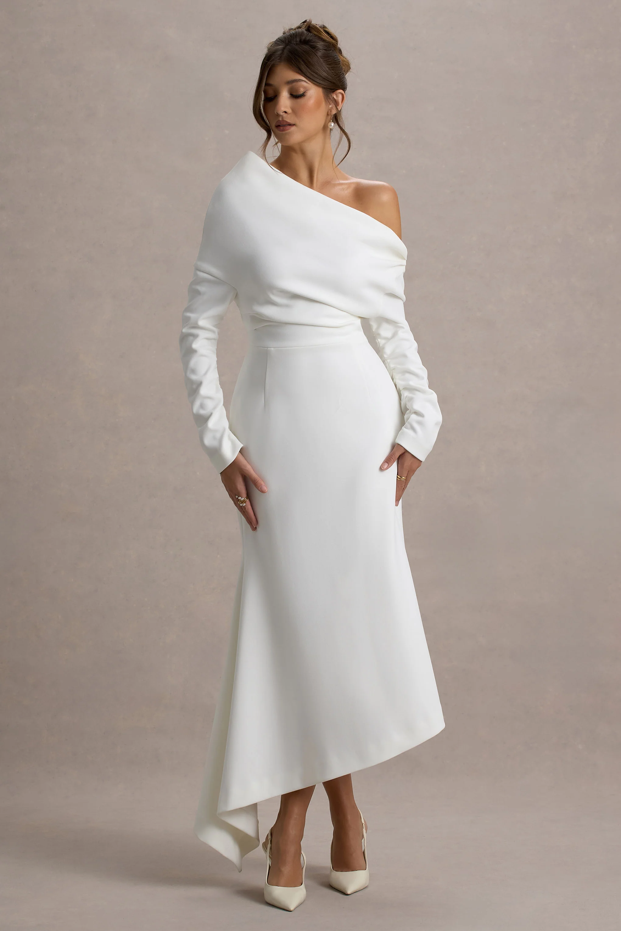 Lou | White One-Shoulder Asymmetric Maxi Dress