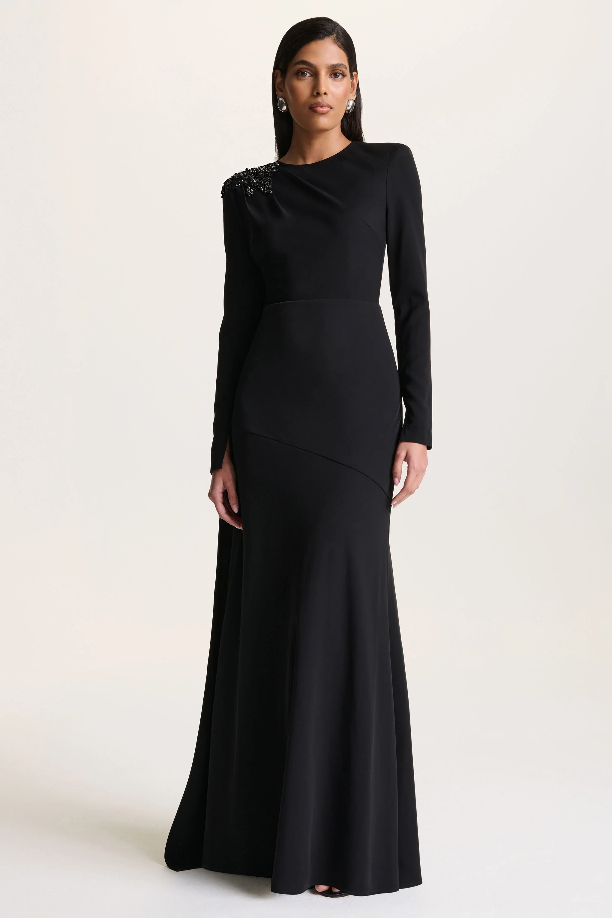 Reese | Black High-Neck Maxi Dress With Embellished Detail and Sash