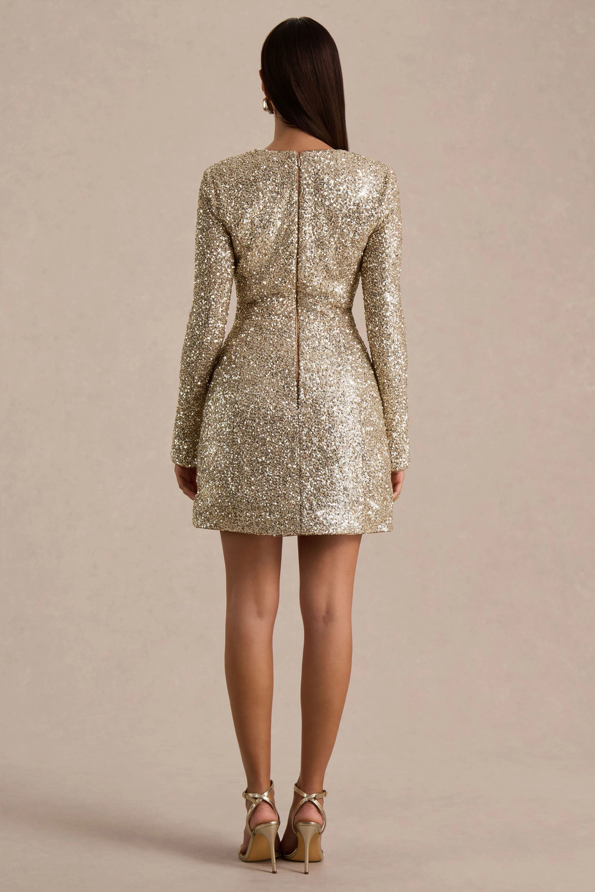 Invite | Gold Sequin Square-Neck Mini Dress