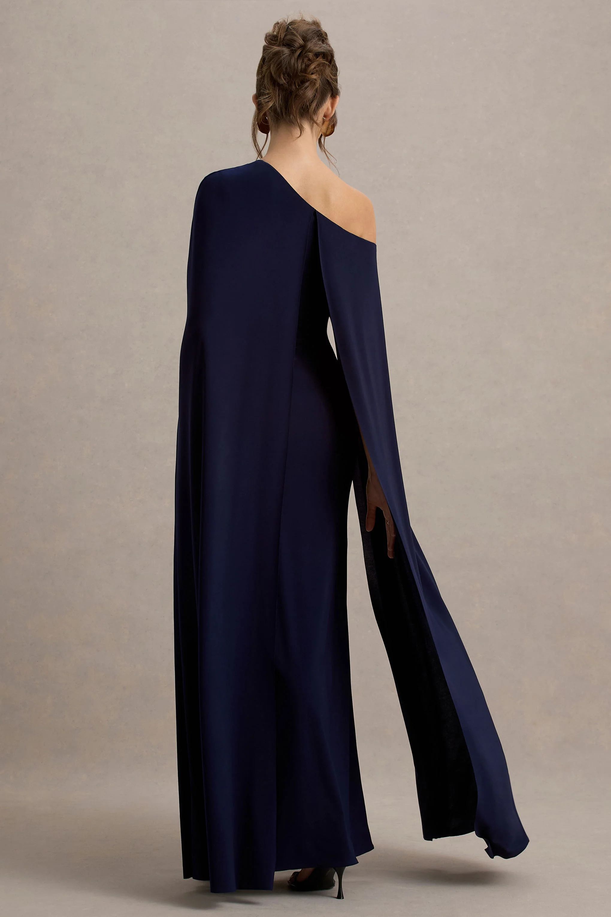 Florentina | Navy One-Shoulder Cape Maxi Dress