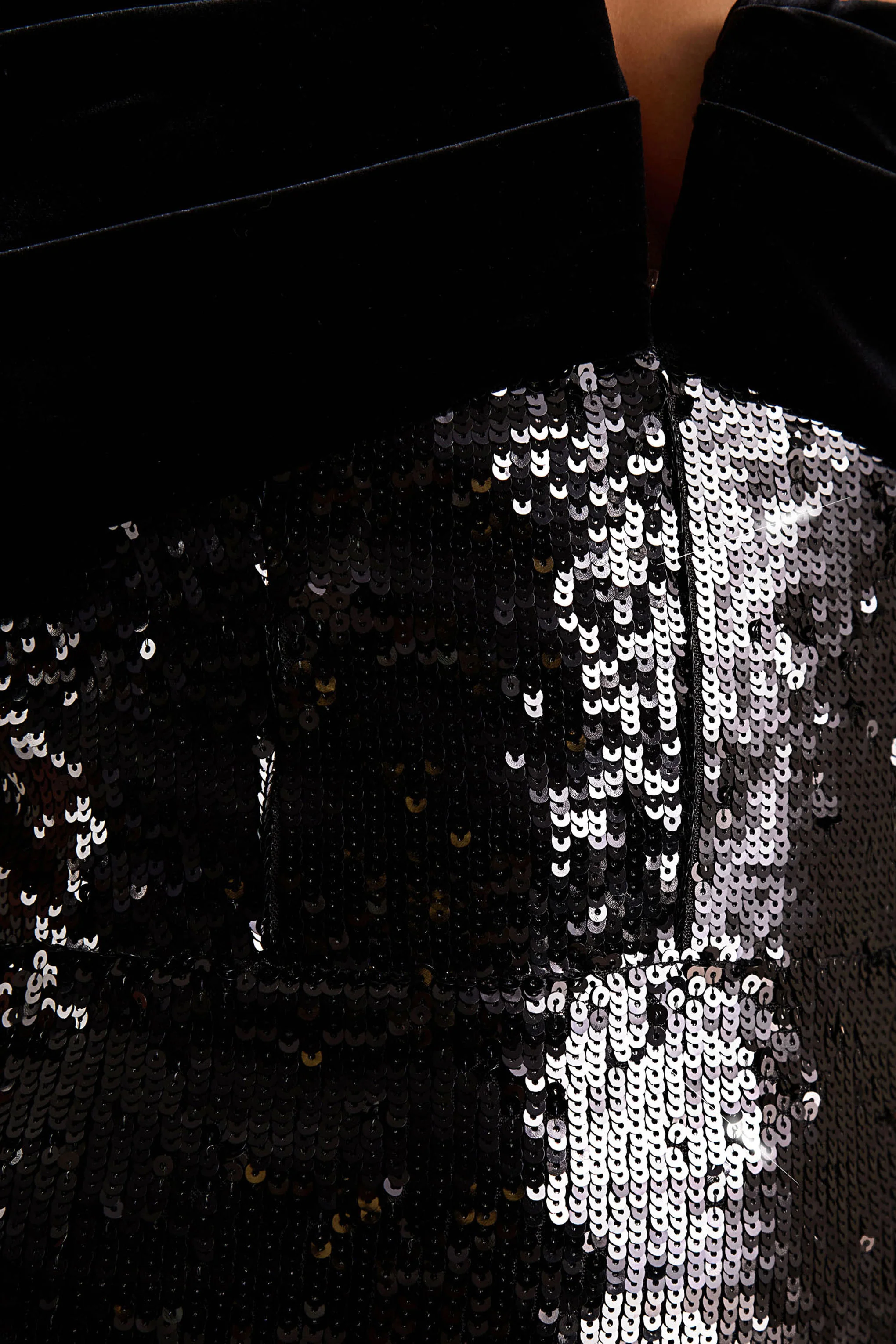 Bex | Black Sequin And Velvet Bardot-Neck Maxi Dress