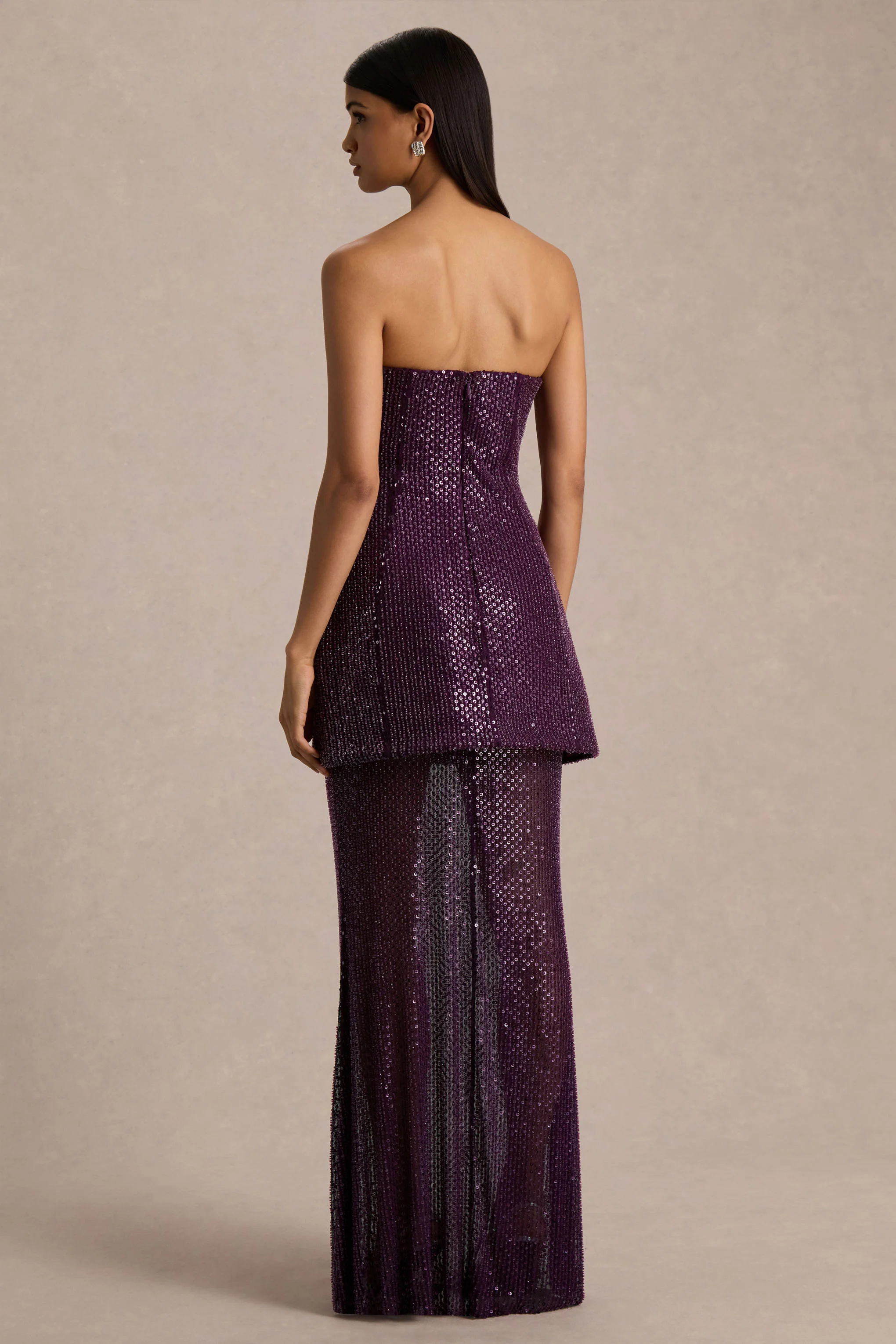 Luciana | Purple Embellished Bandeau Maxi Dress