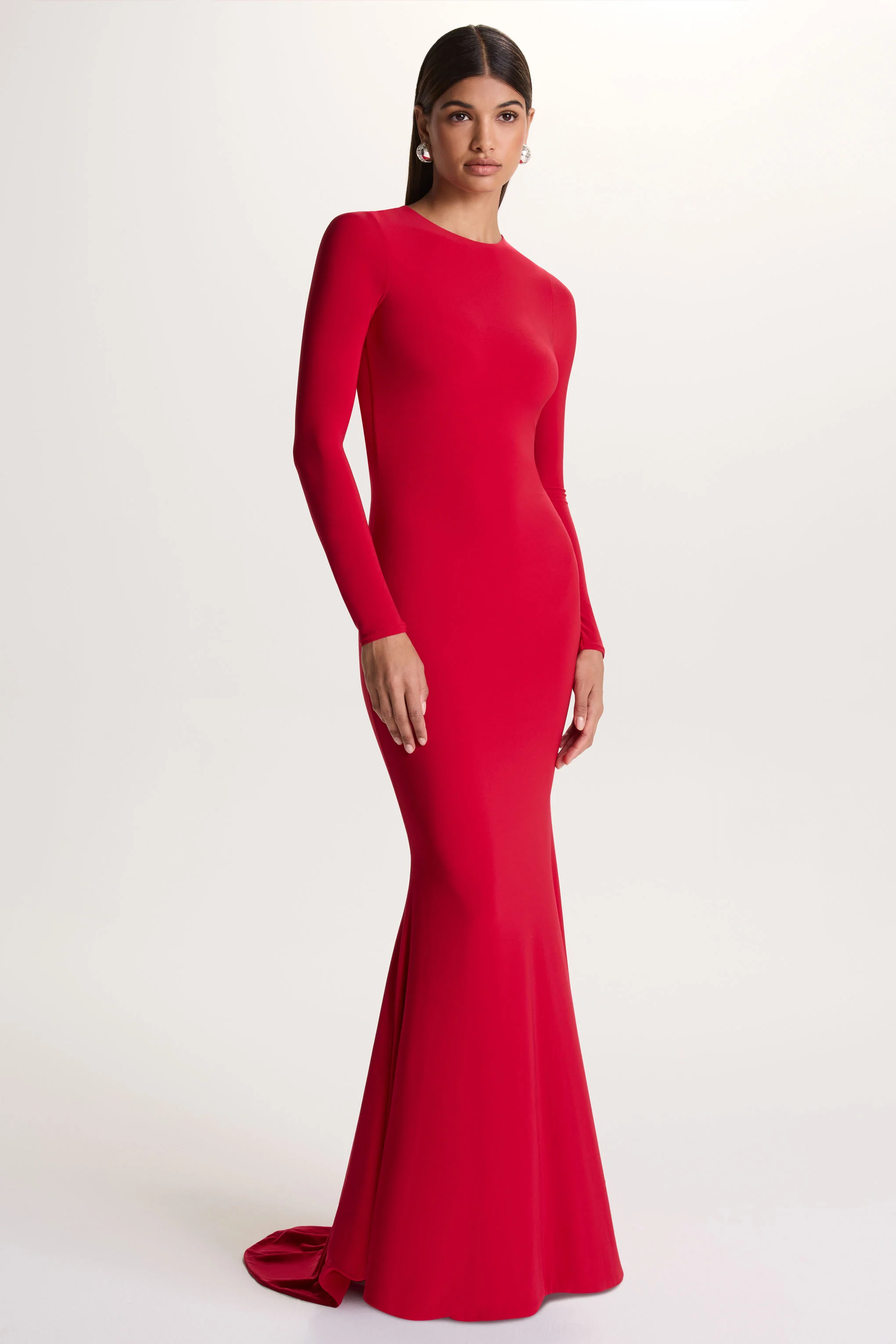 One Step Ahead | Red Long Sleeve Backless Fishtail Maxi Dress