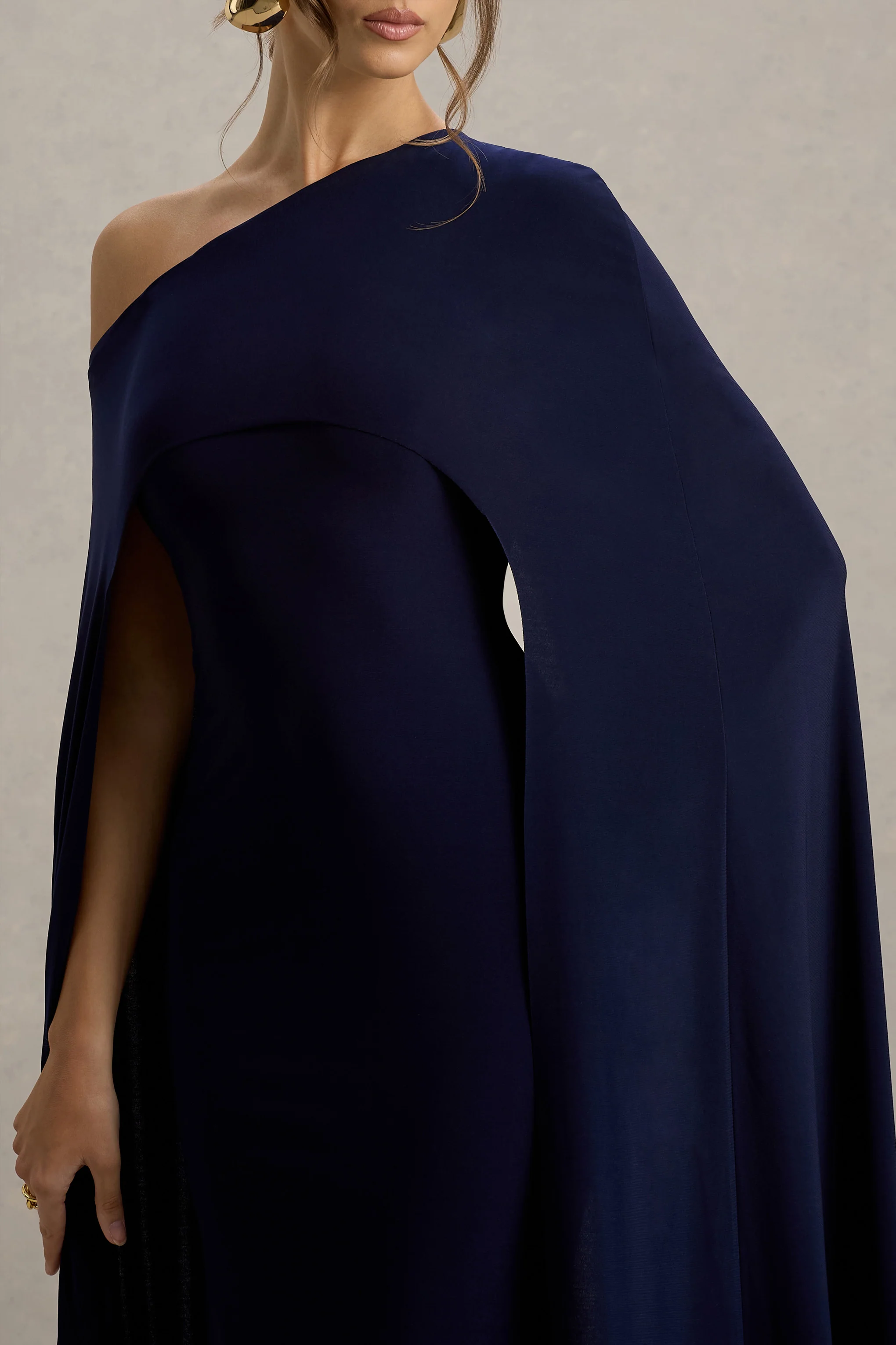 Florentina | Navy One-Shoulder Cape Maxi Dress
