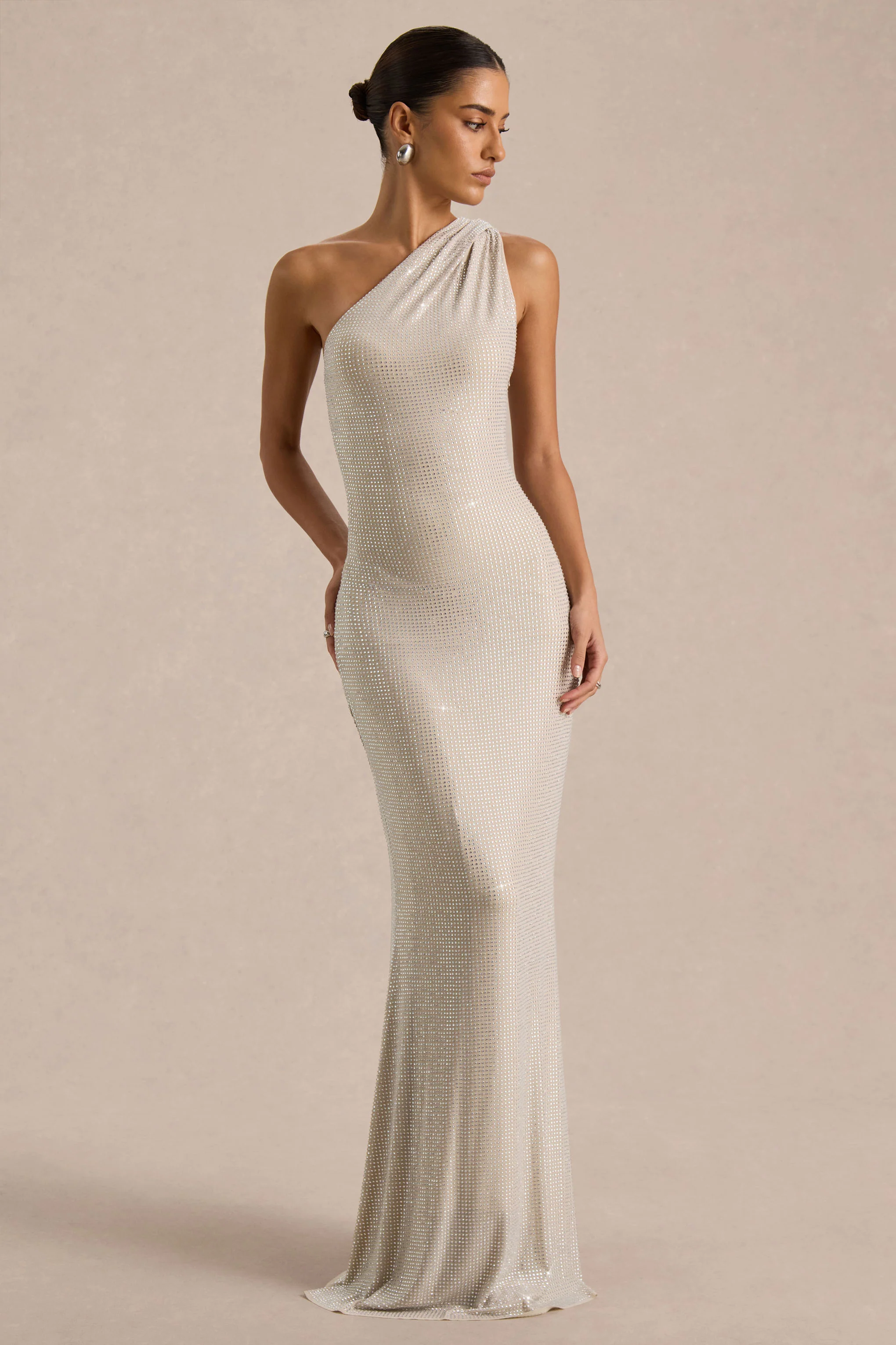 Deity | Silver Asymmetric-Neck Maxi Dress With Open-Back