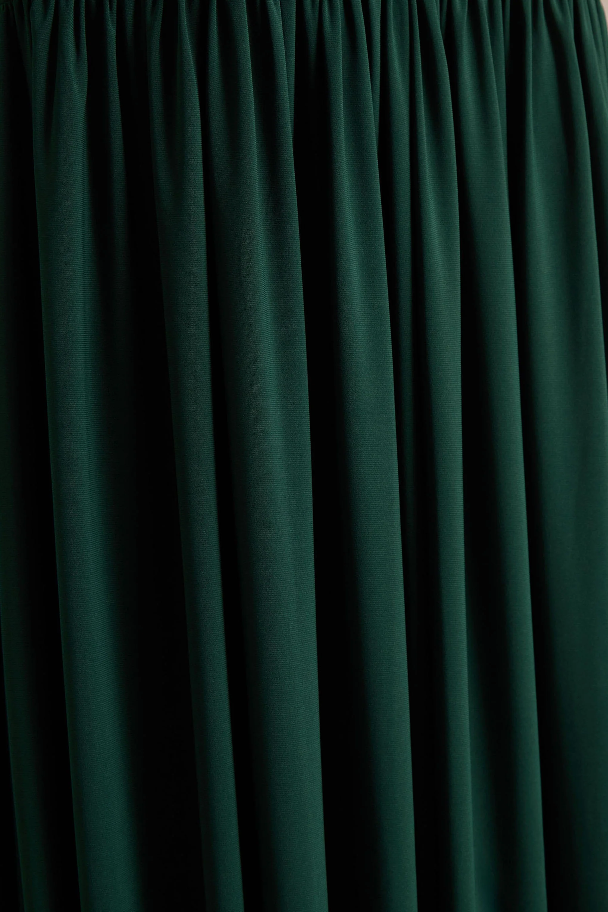 Kady | Dark Green Asymmetric-Neck Maxi Dress With Ruched Detailing