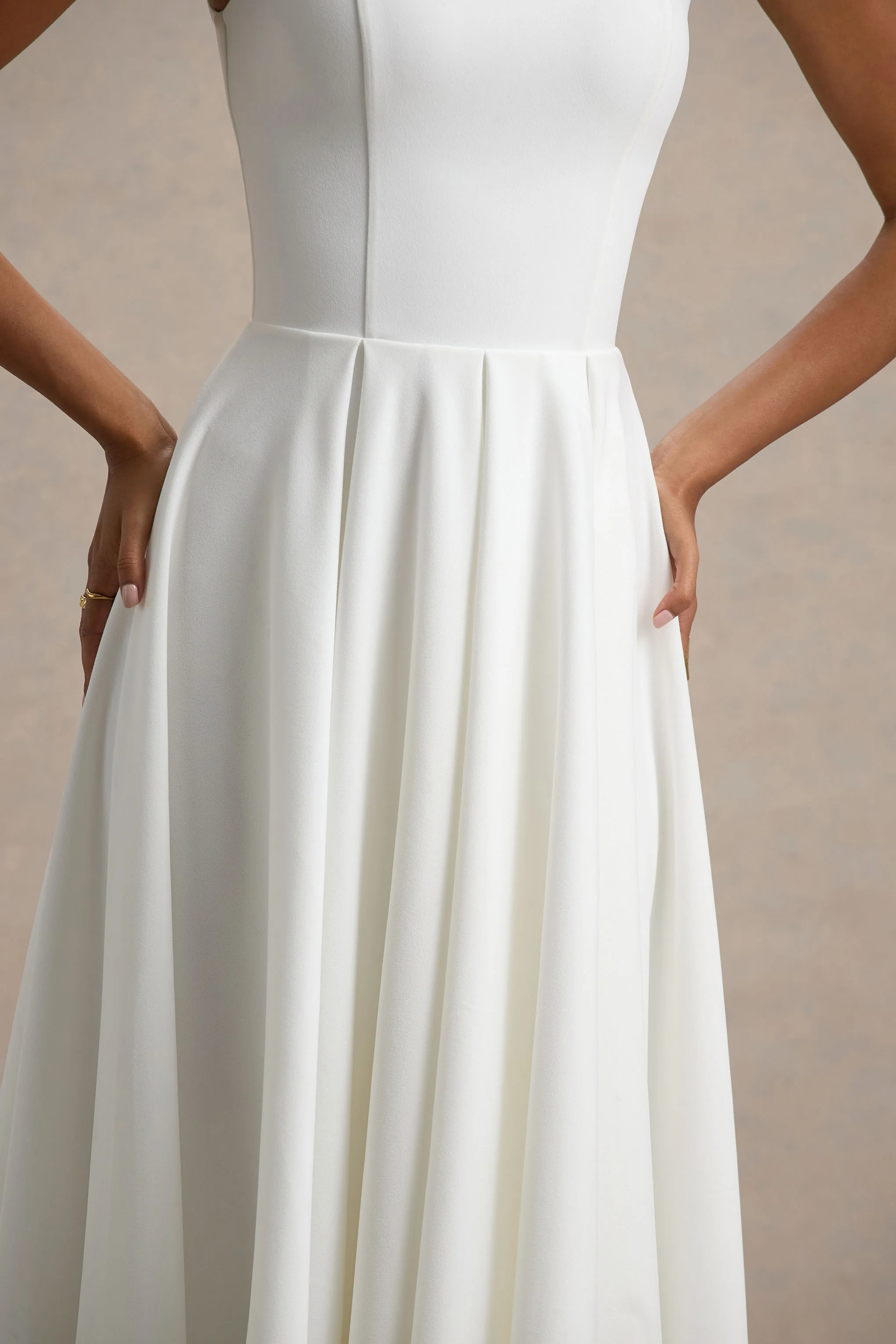 Parina | White Strappy Volume-Hem Midi Dress