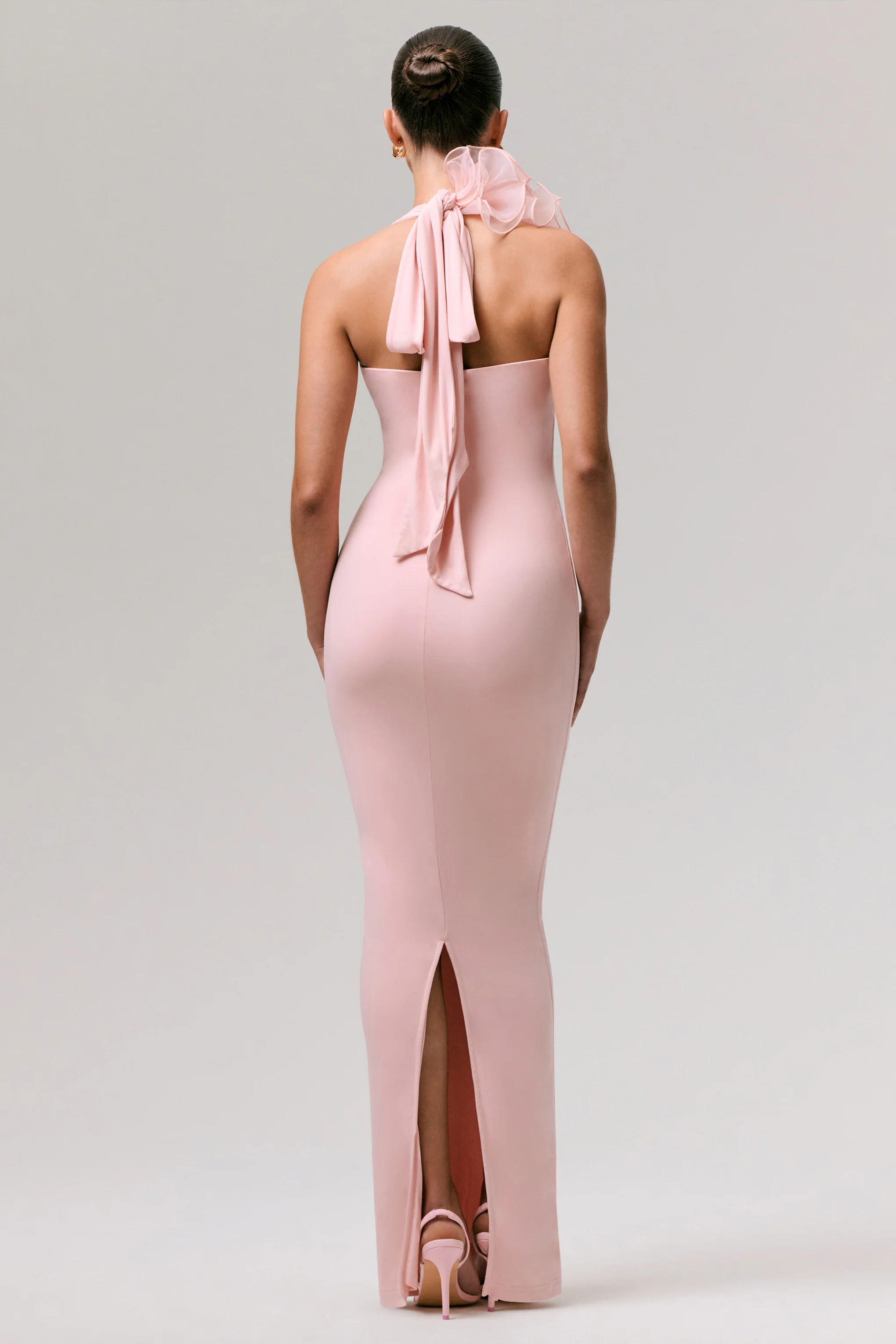 Harriet | Pink Plunge-Neck Maxi Dress With Floral Detail