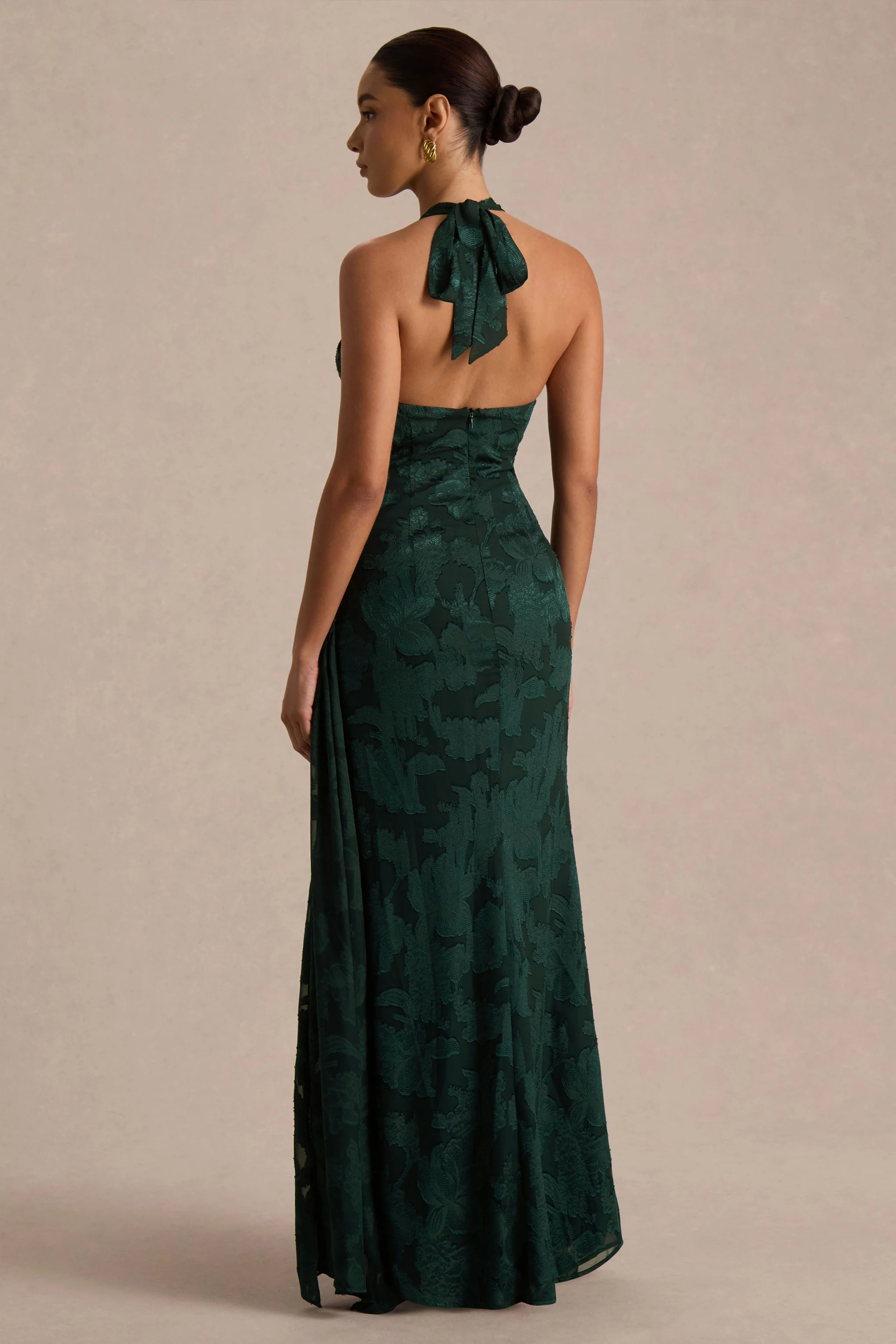 Talula | Dark Green Extreme Cowl-Neck Maxi Dress With Sash And Front-High Split