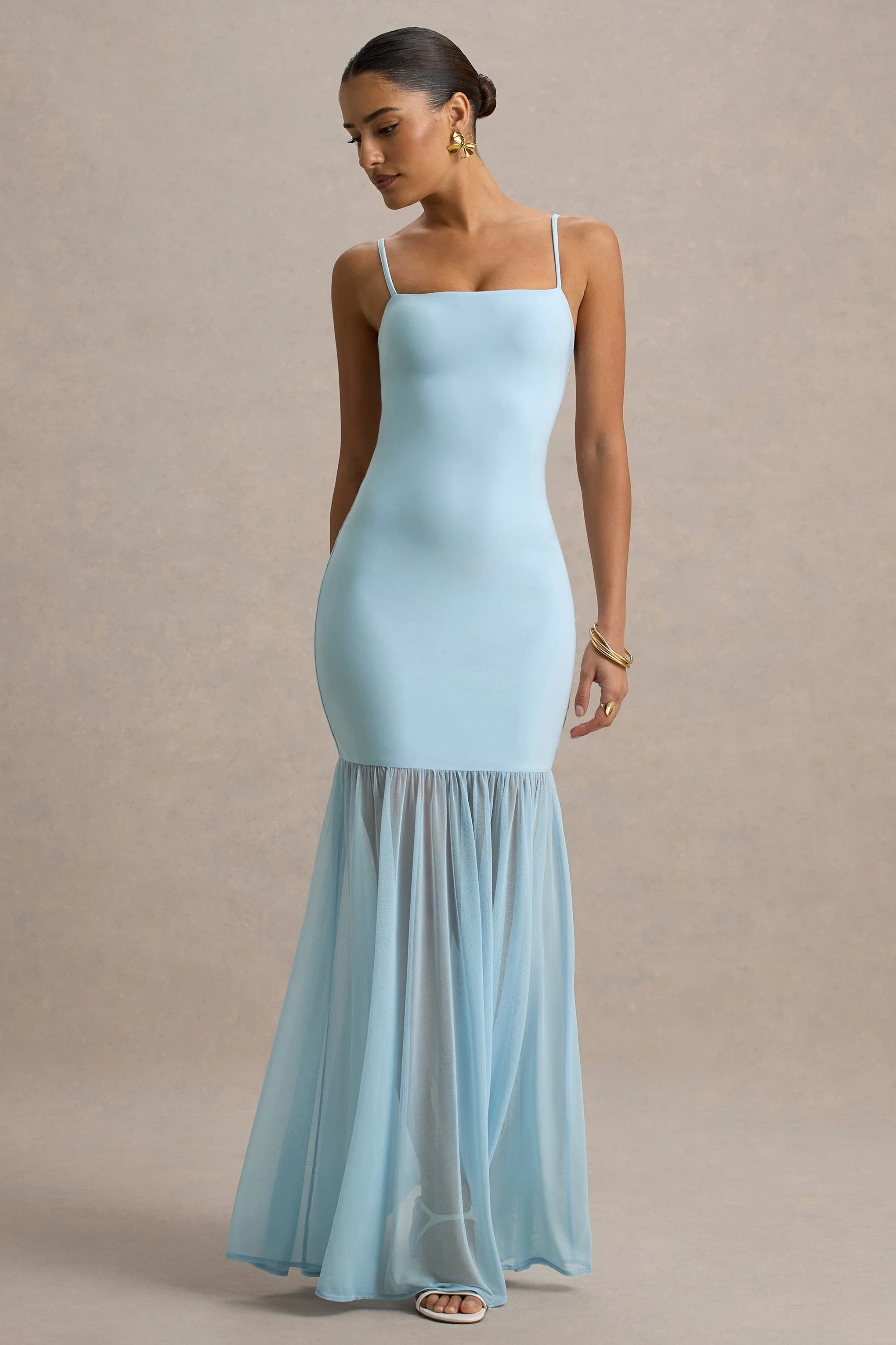 Ernie | Powder Blue Maxi Dress With Chiffon Skirt