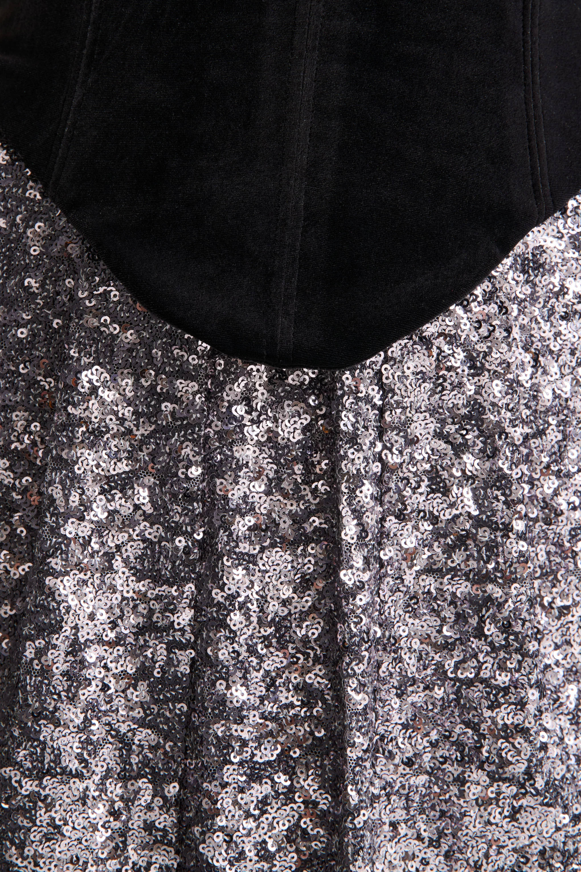 Aeris | Black Velvet And Silver Sequin Plunge-Neck Maxi Dress