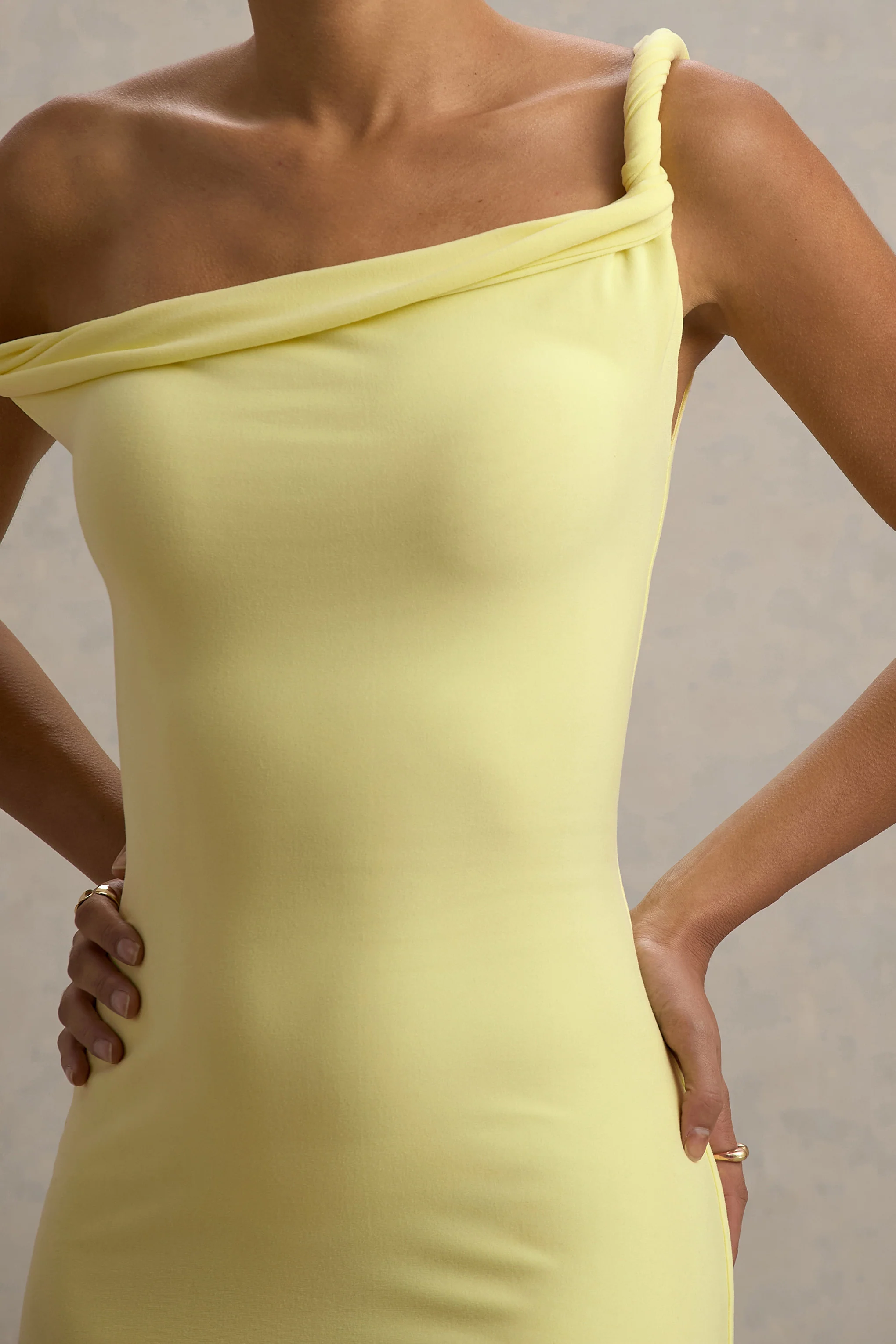 Salome | Lemon Twisted Asymmetric Midi Dress