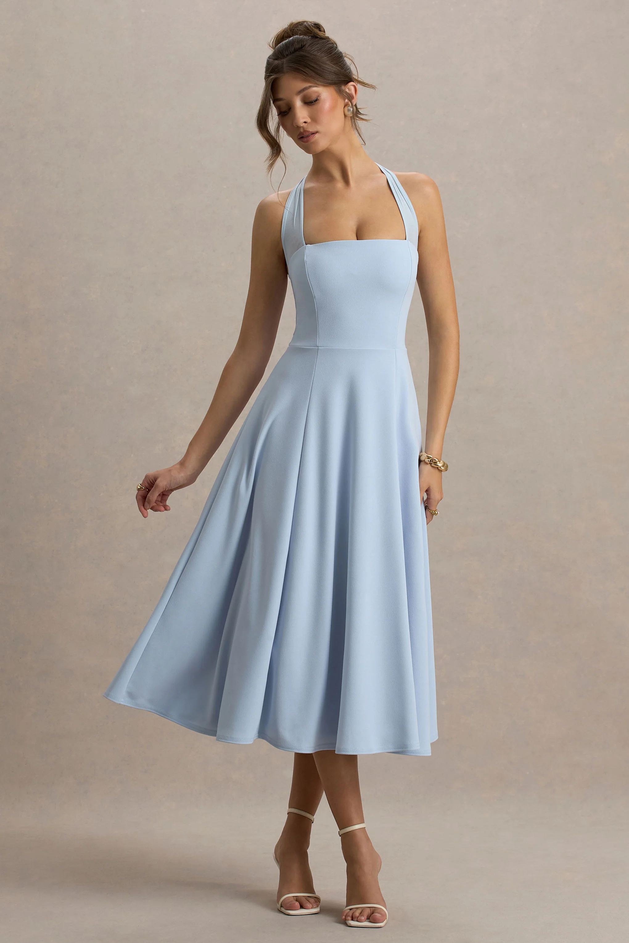 Auburn | Powder Blue Halter-Neck Midi Dress