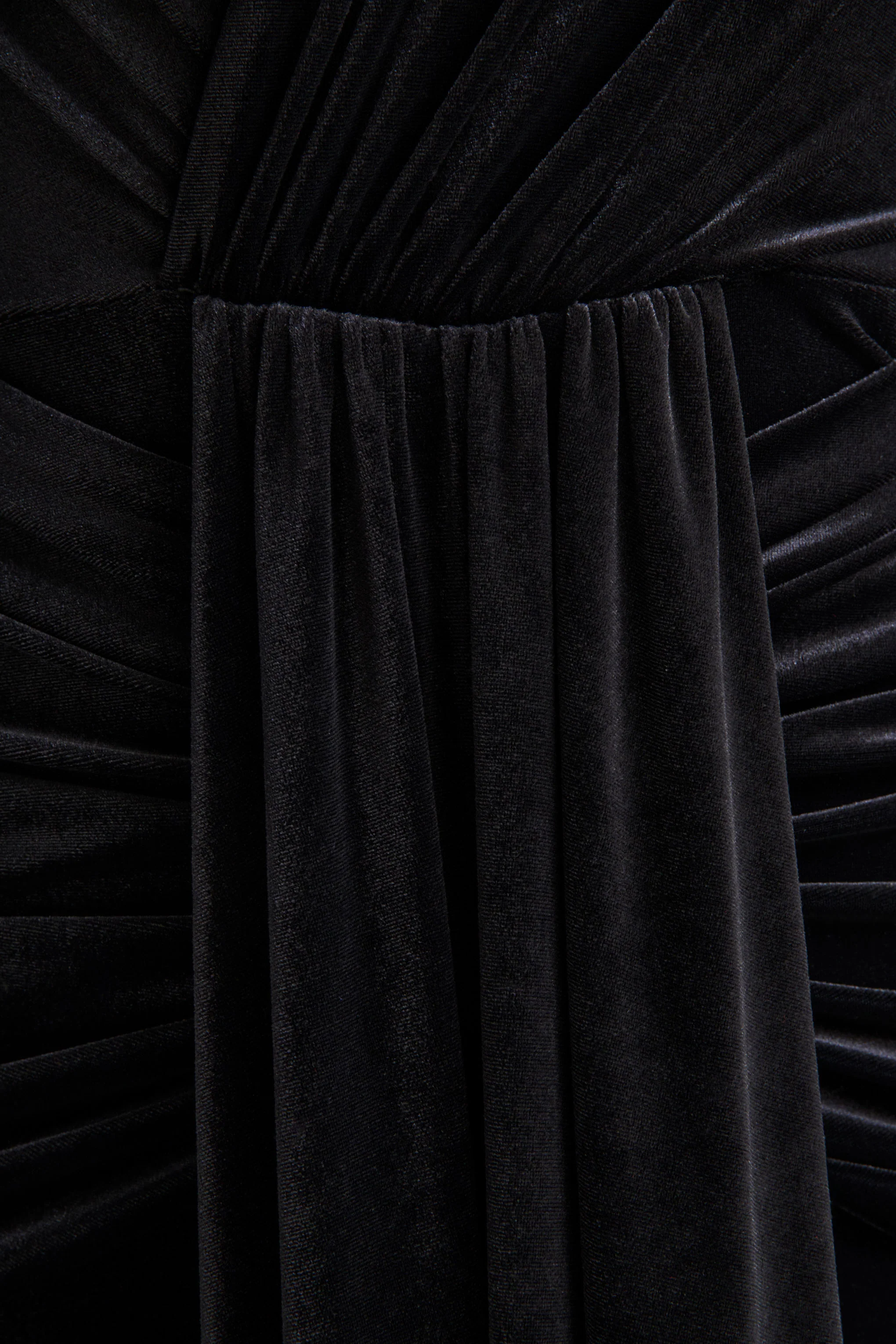 Halima | Black Velvet Plunge-Neck Maxi Dress With Gathered Detailing