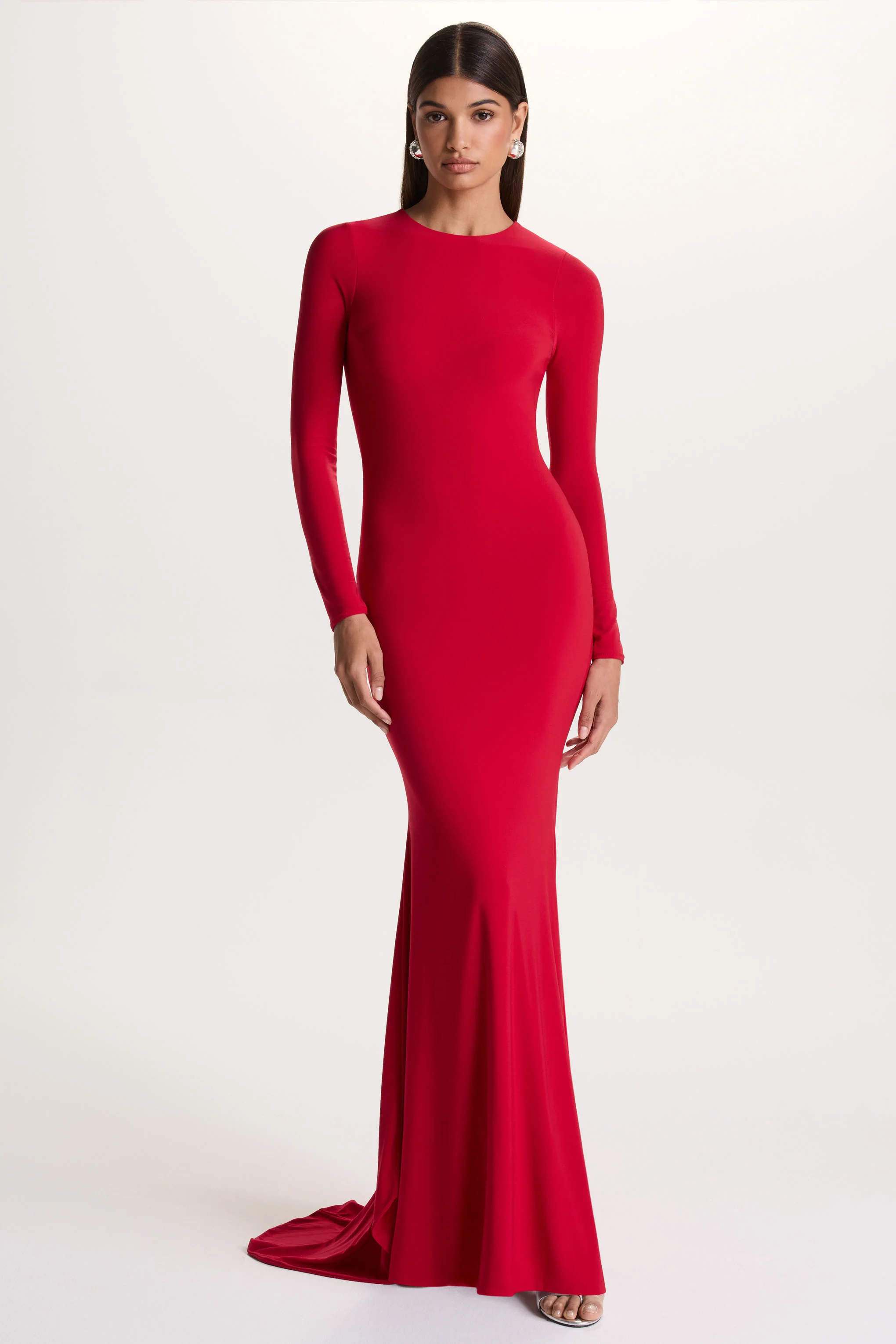 One Step Ahead | Red Long Sleeve Backless Fishtail Maxi Dress