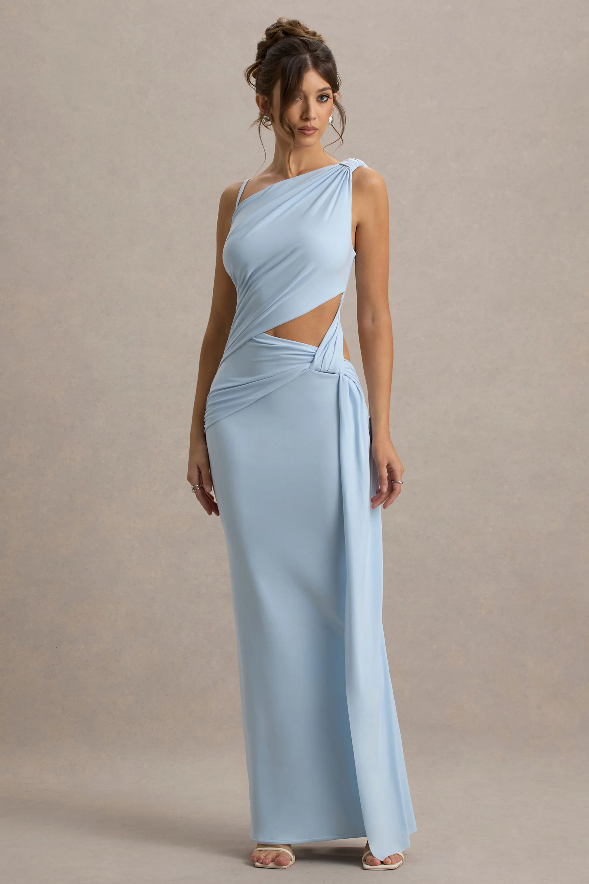 Storm | Powder Blue Asymmetric Maxi Dress With Cut-Out Details