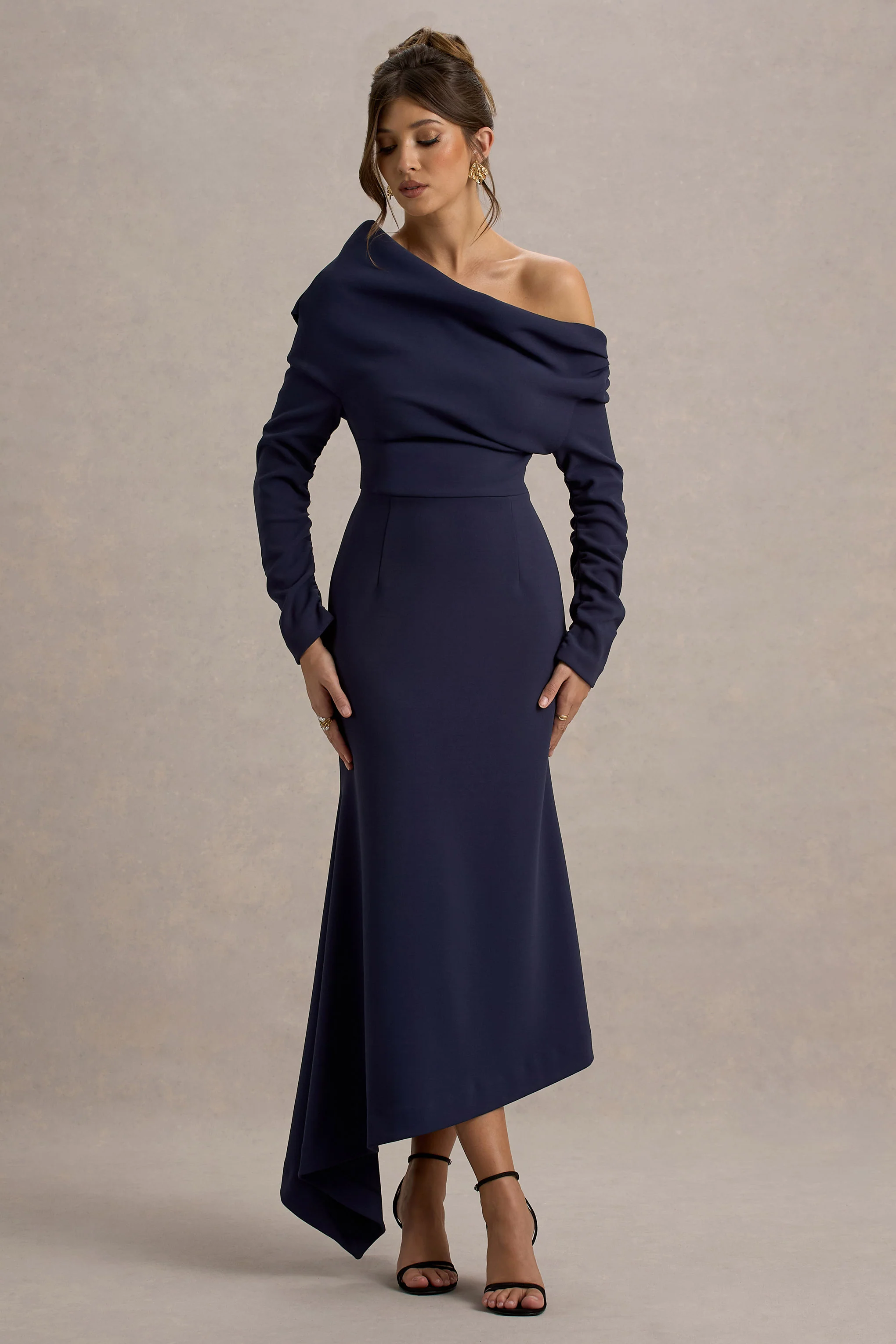 Lou | Navy One-Shoulder Asymmetric Maxi Dress