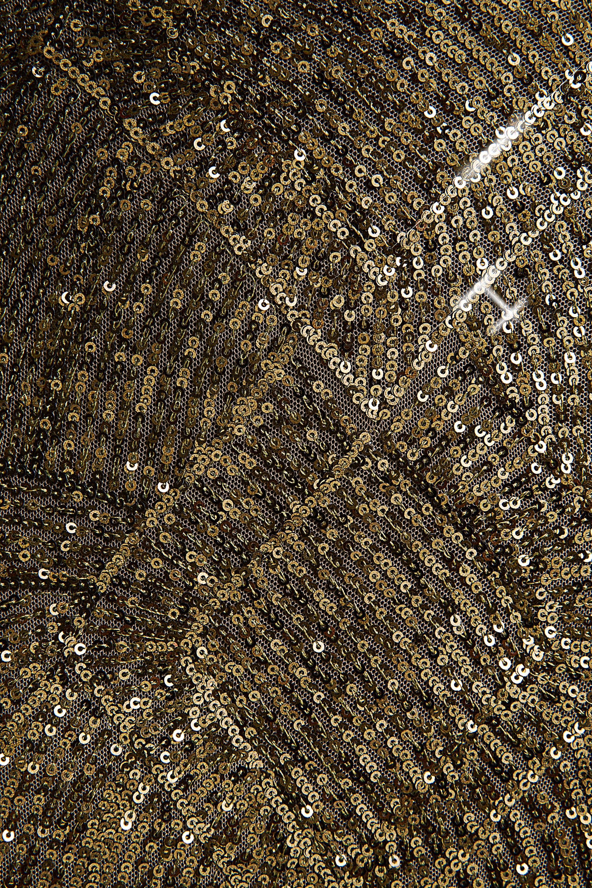 Cecy | Khaki Sequin High-Neck Maxi Dress With Cap Sleeves