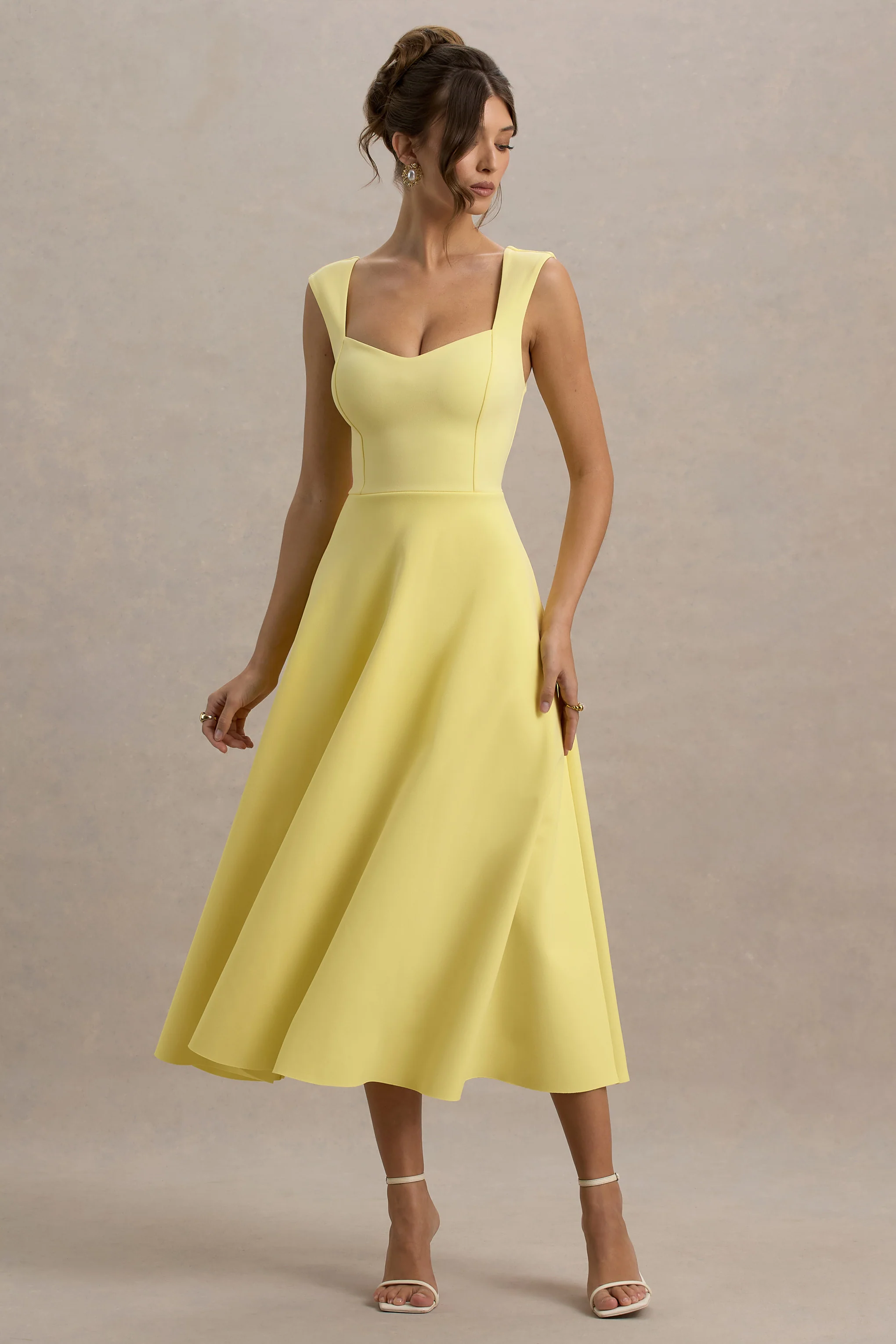 Andromeda | Lemon Sweetheart-Neck Midi Dress