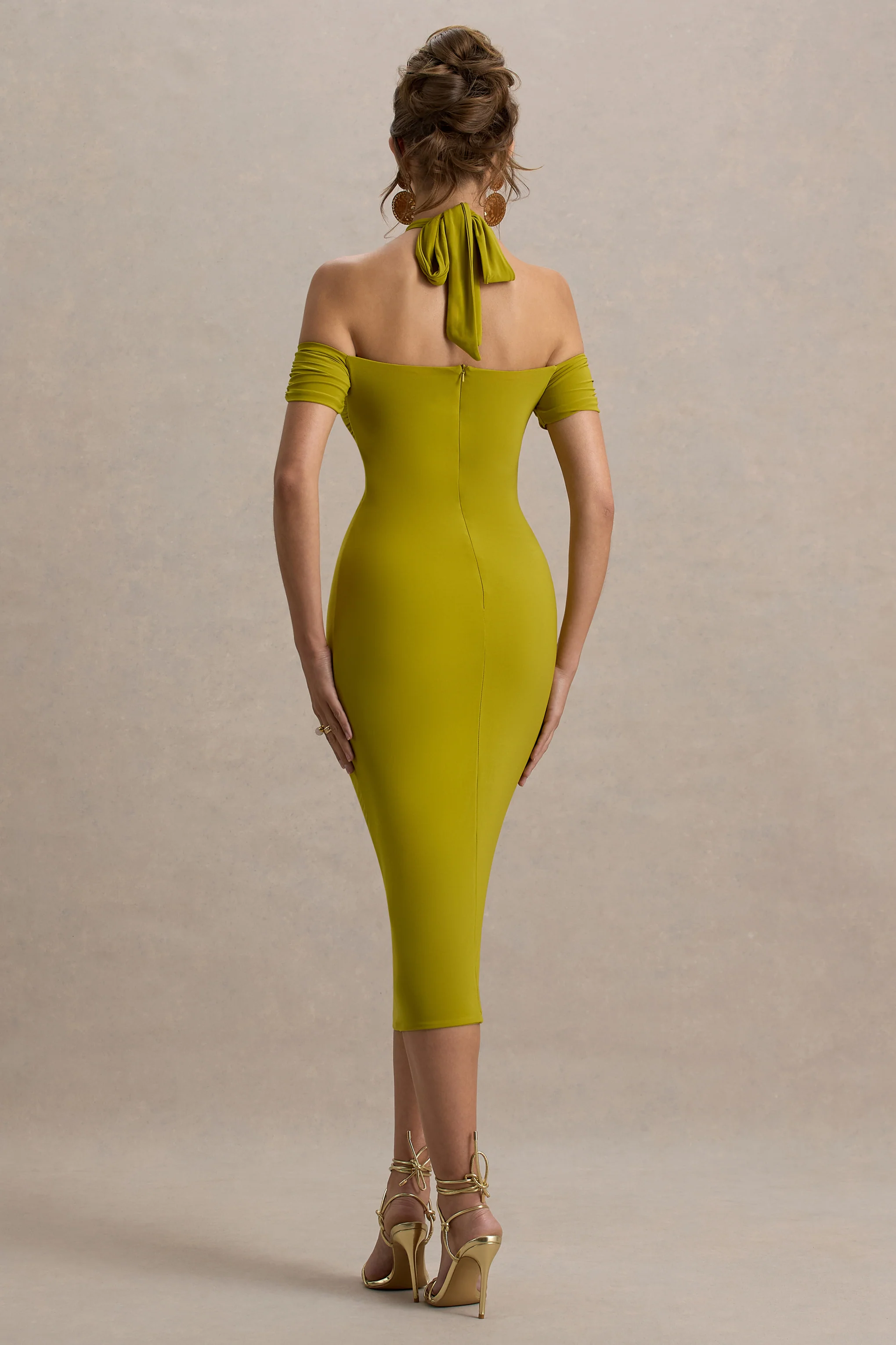 Selvina | Green Cut-Out Halter-Neck Midi Dress