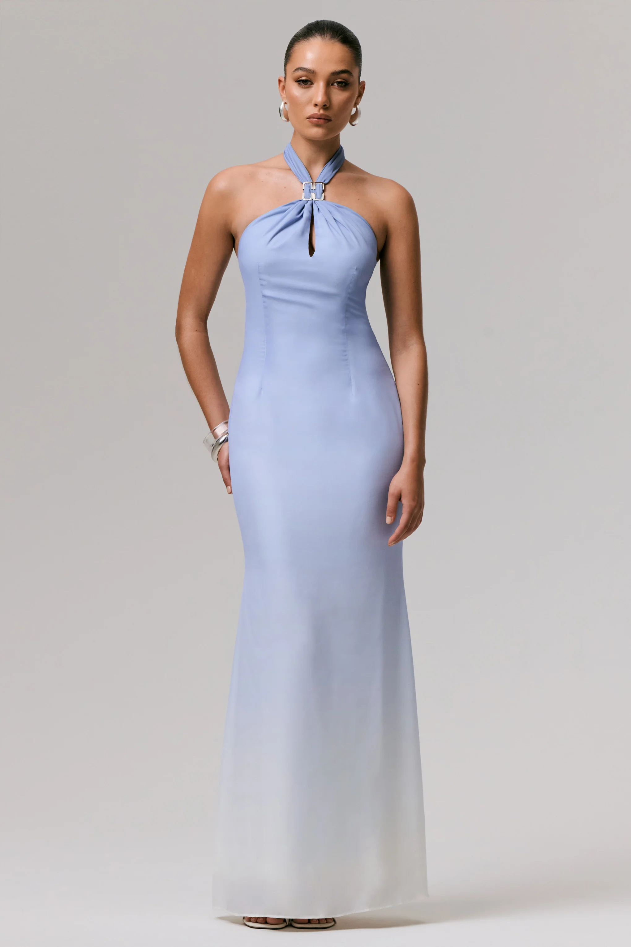 Sharni | Blue Ombre Chiffon Halter-Neck Maxi Dress