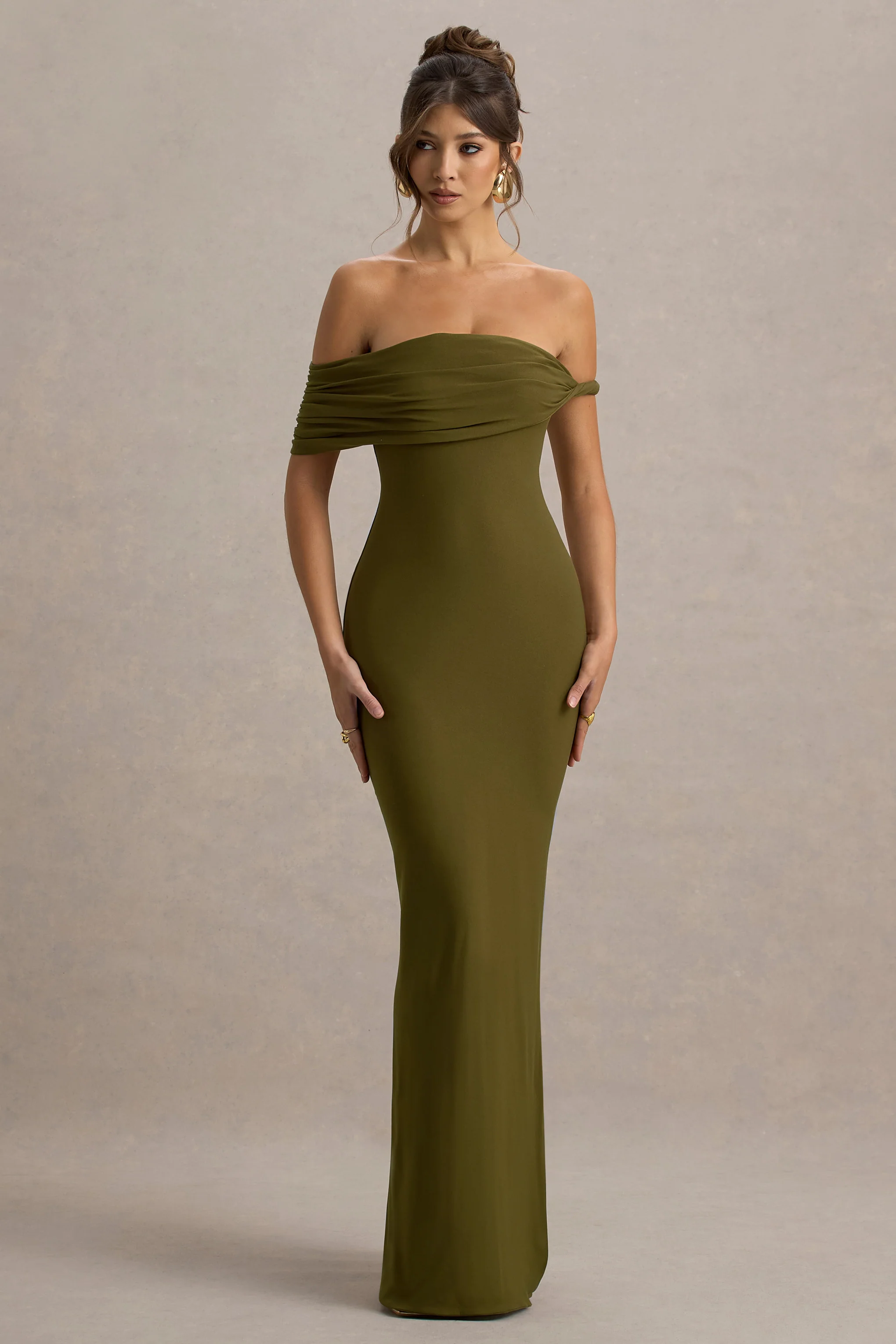 Melika | Green Twisted Bardot Maxi Dress