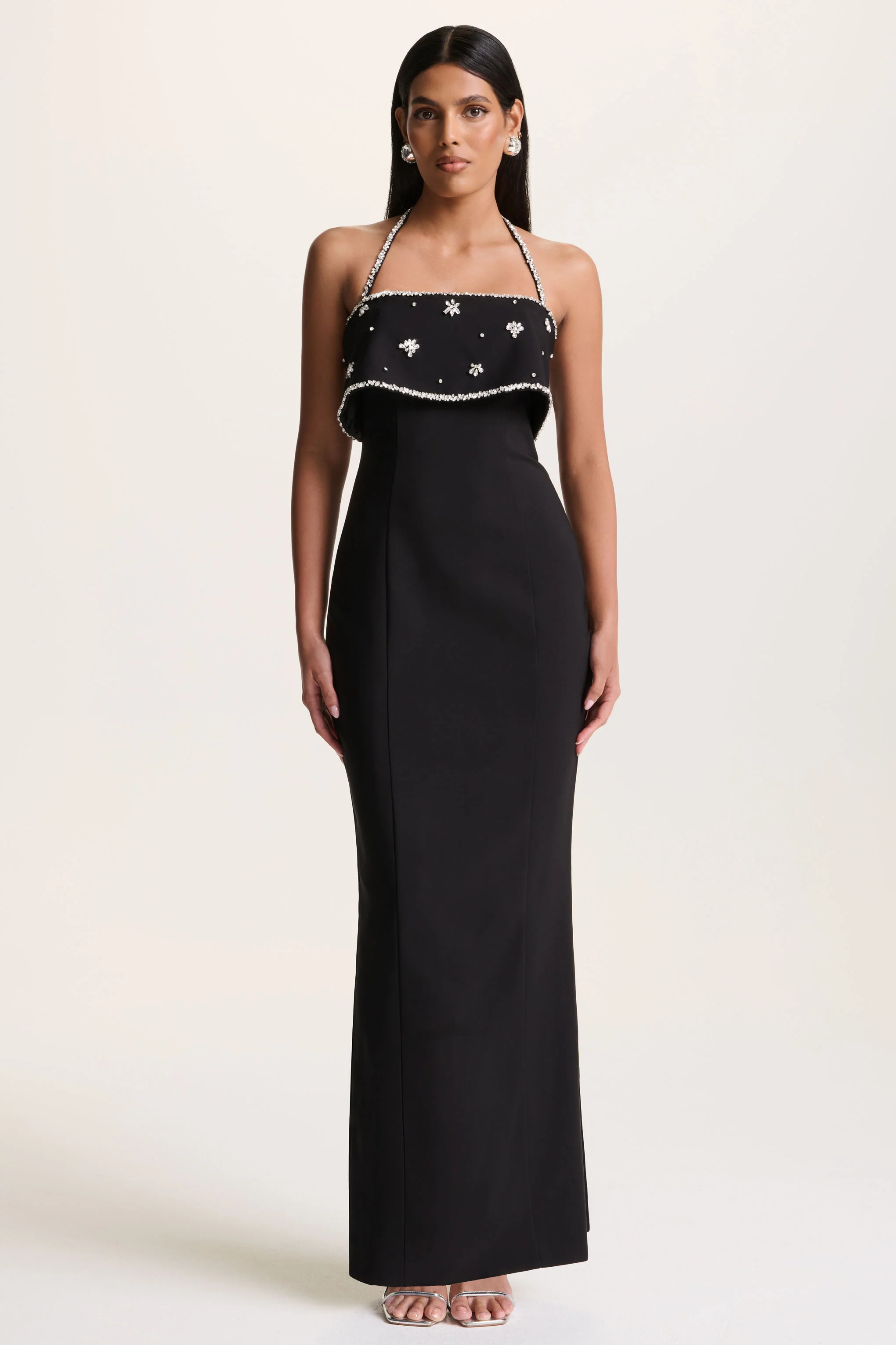 Illiana | Black Bandeau Hand-Embellished Maxi Dress