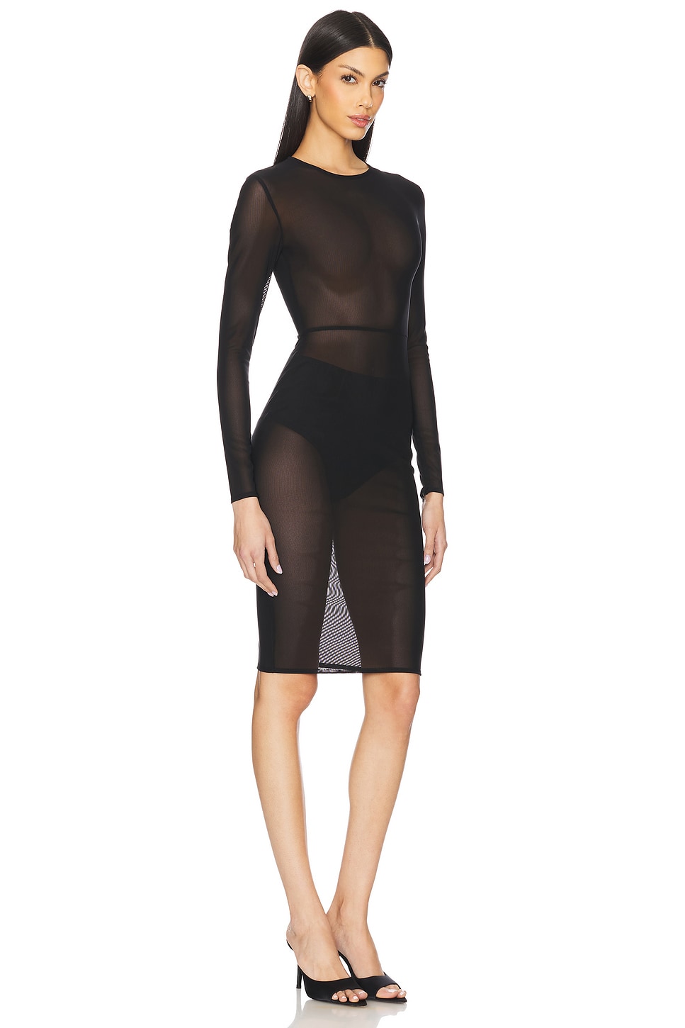 Long Sleeve Power Mesh Midi Dress