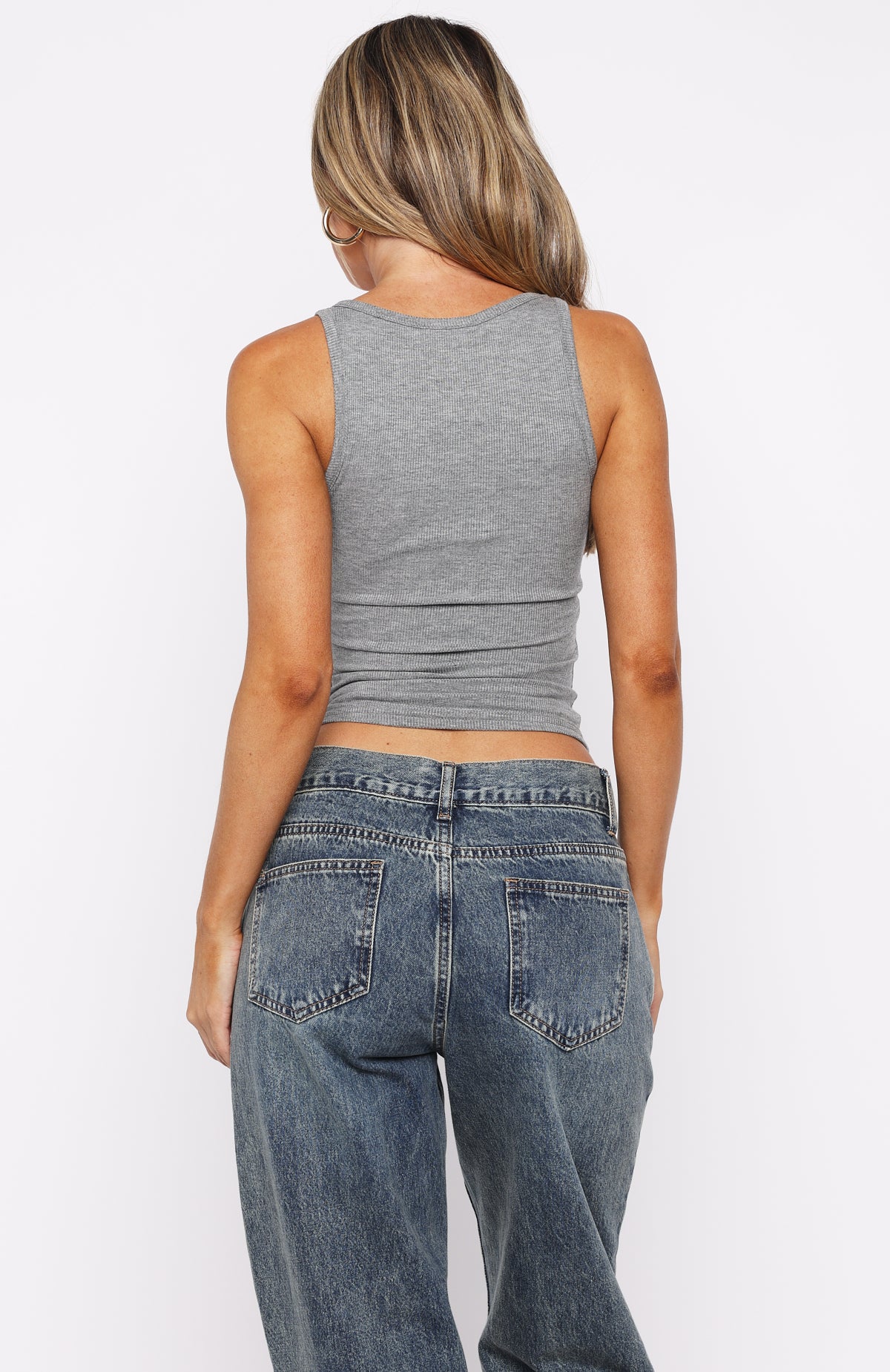Filled With Life Ribbed Tank Grey Marle
