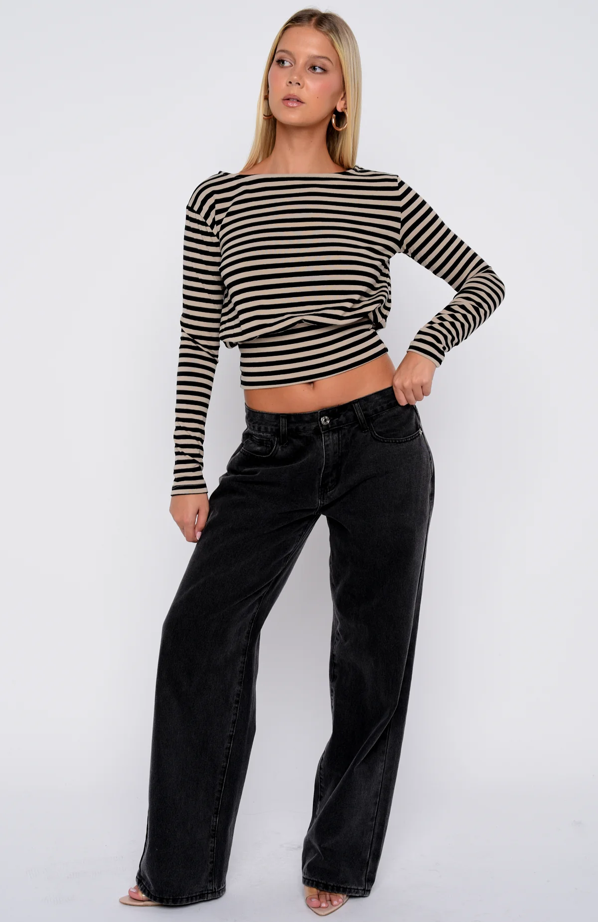Catch My Heart Long Sleeve Top Toffee/Black Stripe