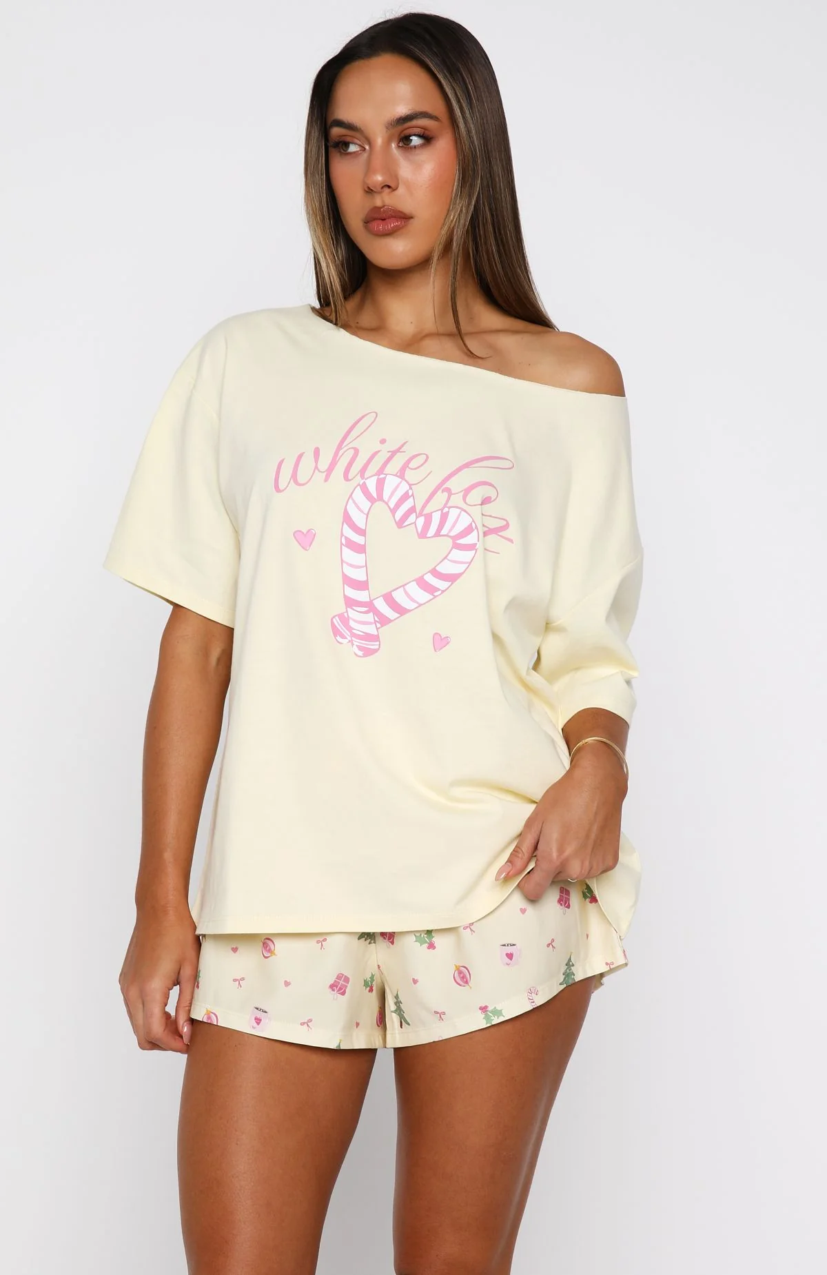 Sweetheart Pyjama Off Shoulder Tee Lemon