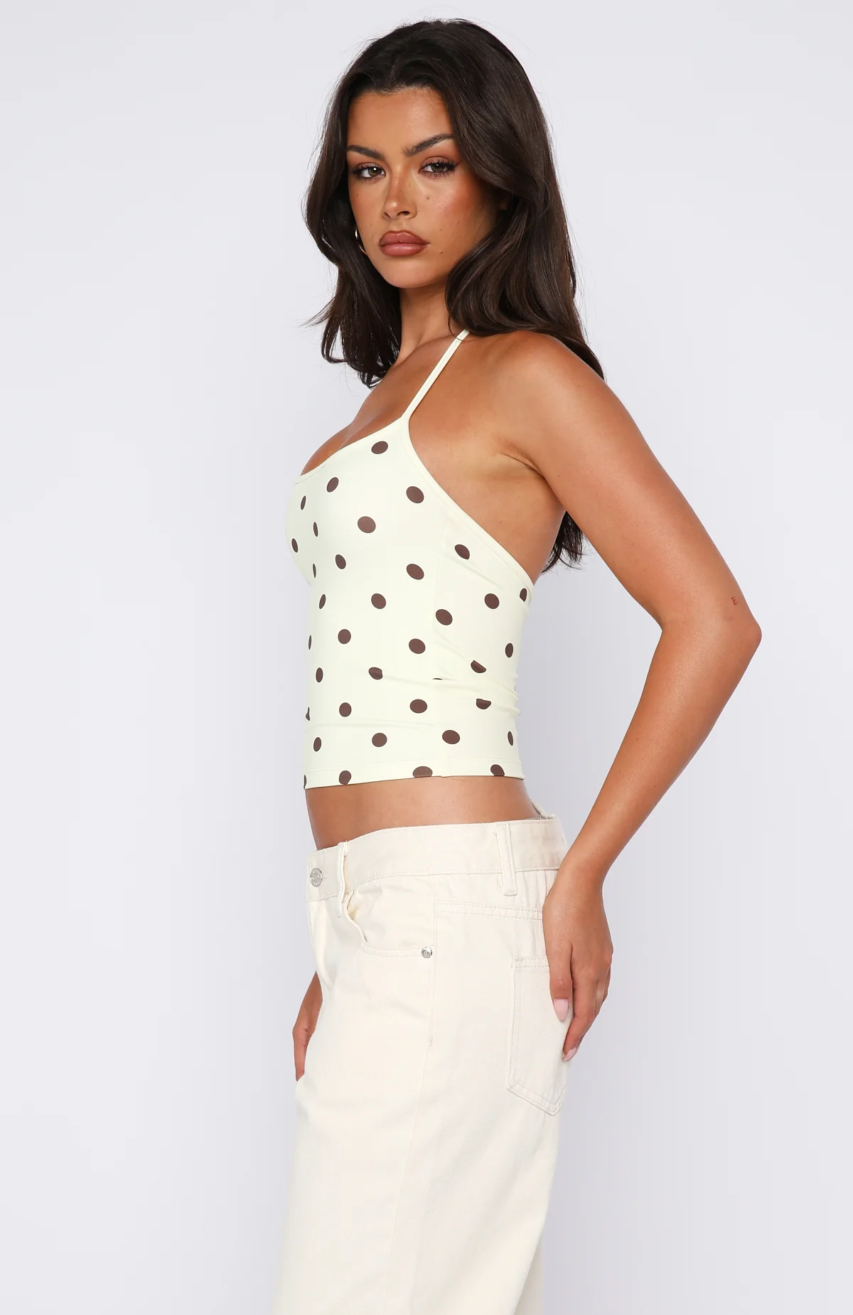 Poker Face Halter Top Chocolate/Banana Polka Dot