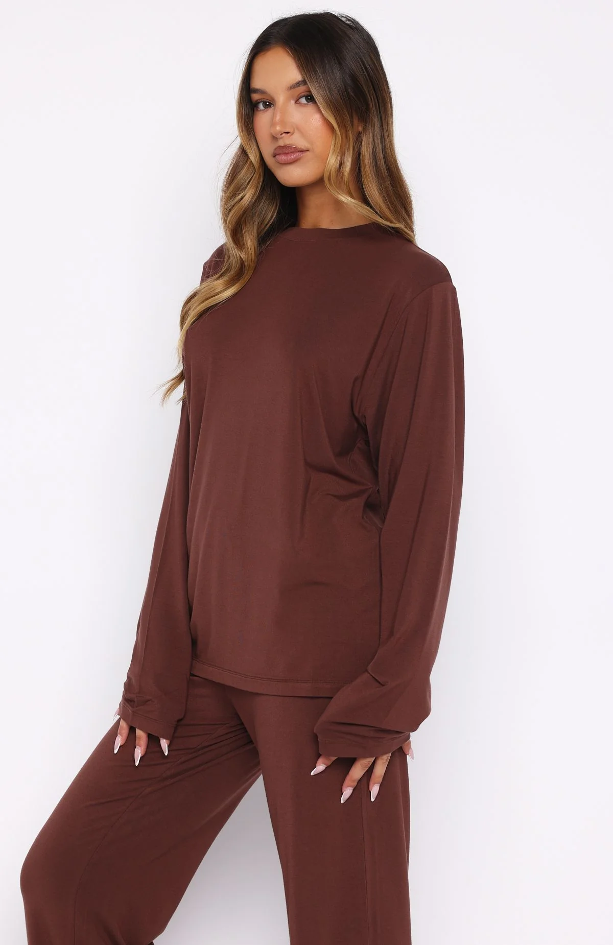 Slow Life Long Sleeve Pyjama Top Chocolate
