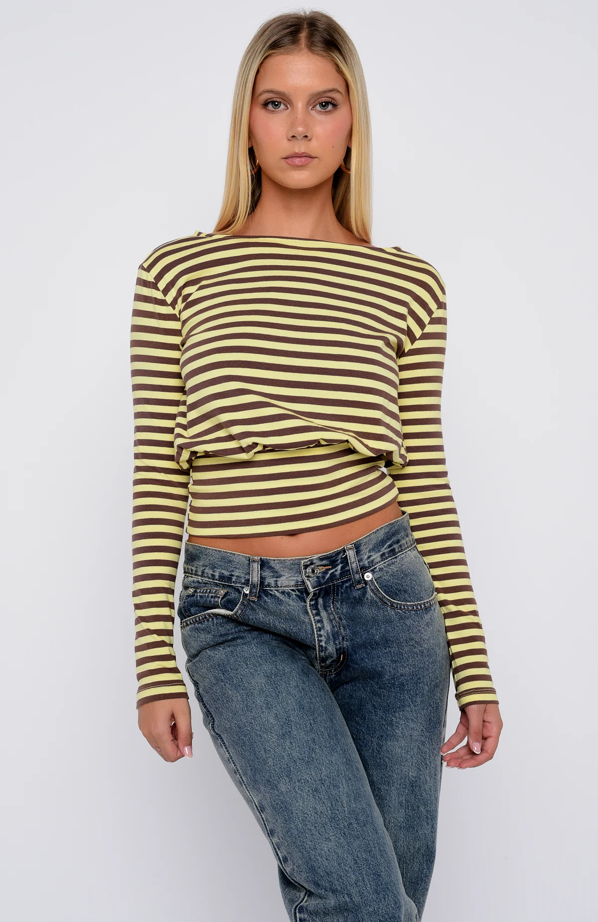 Catch My Heart Long Sleeve Top Chocolate/Banana Stripe