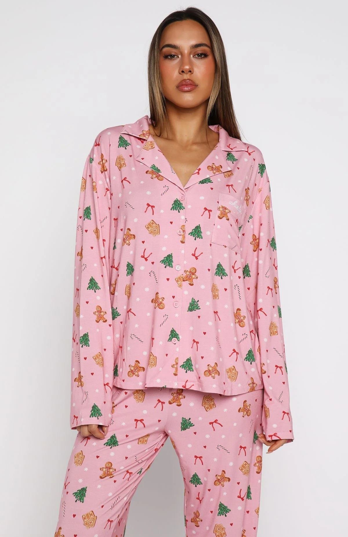 Pillow Talk Printed Long Sleeve Pyjama Set Candy Kiss