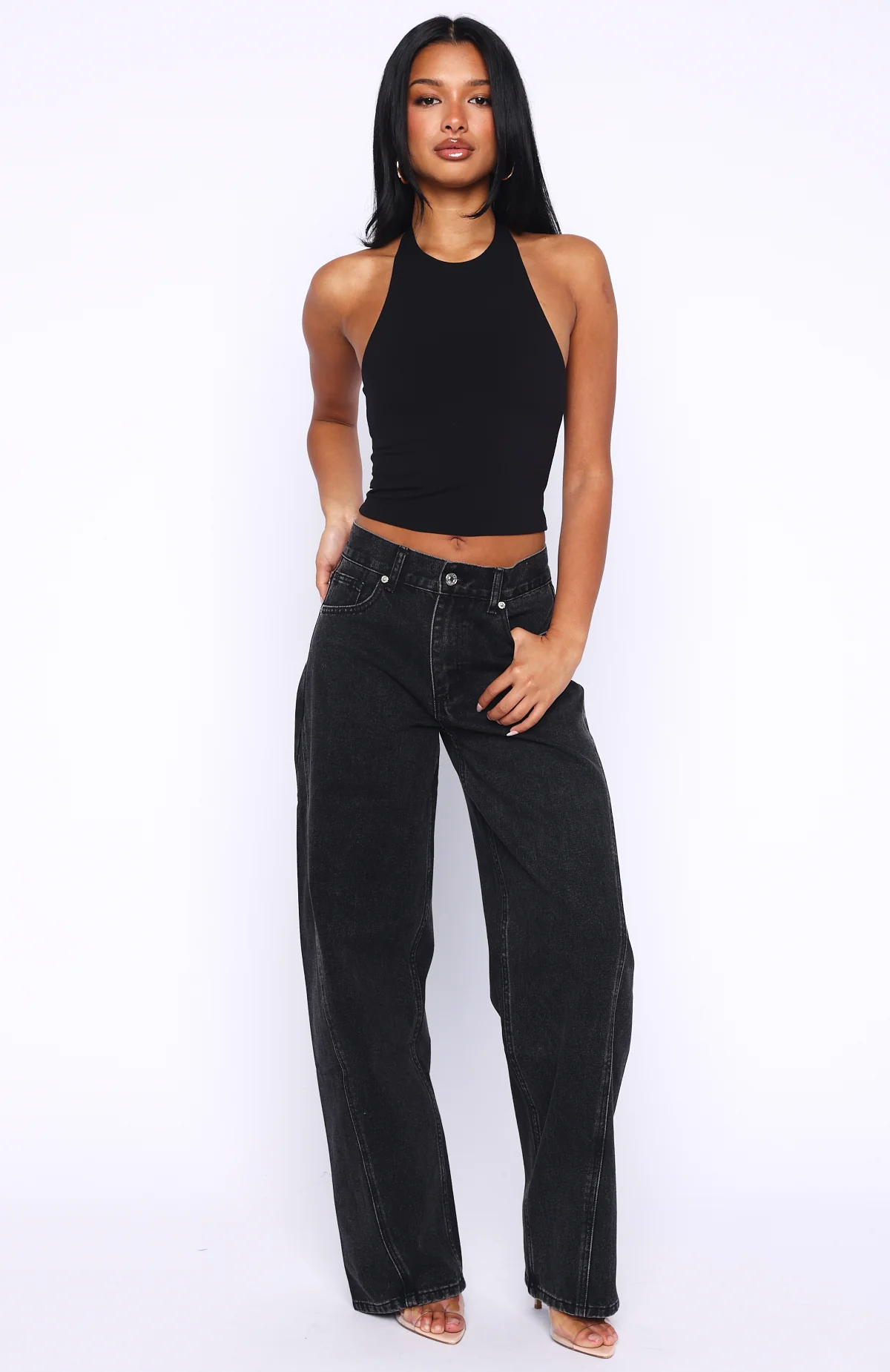 Jessica Mid Rise Barrel Leg Jeans Black Acid