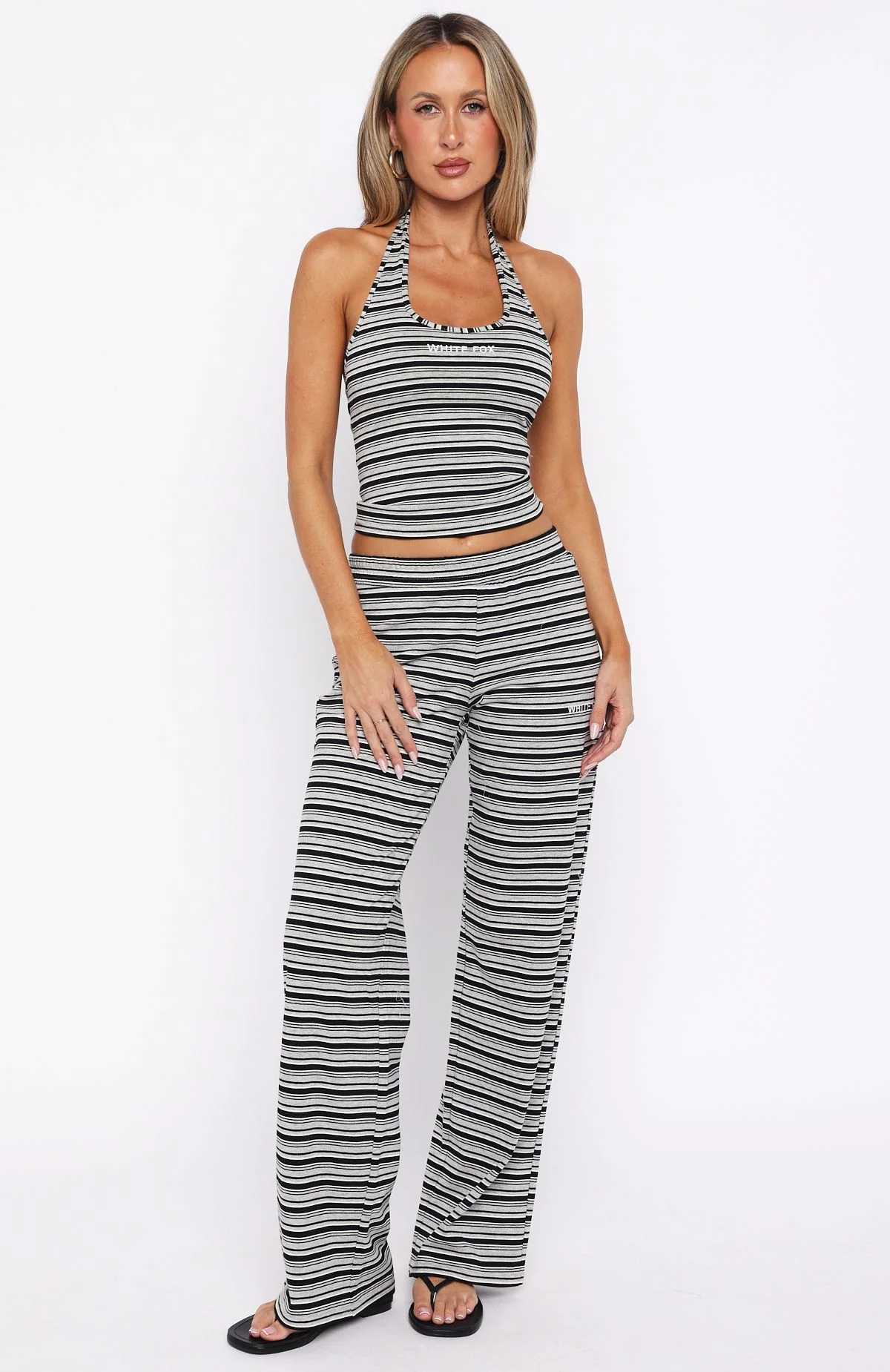 Looking Back Halter Top Grey Stripe