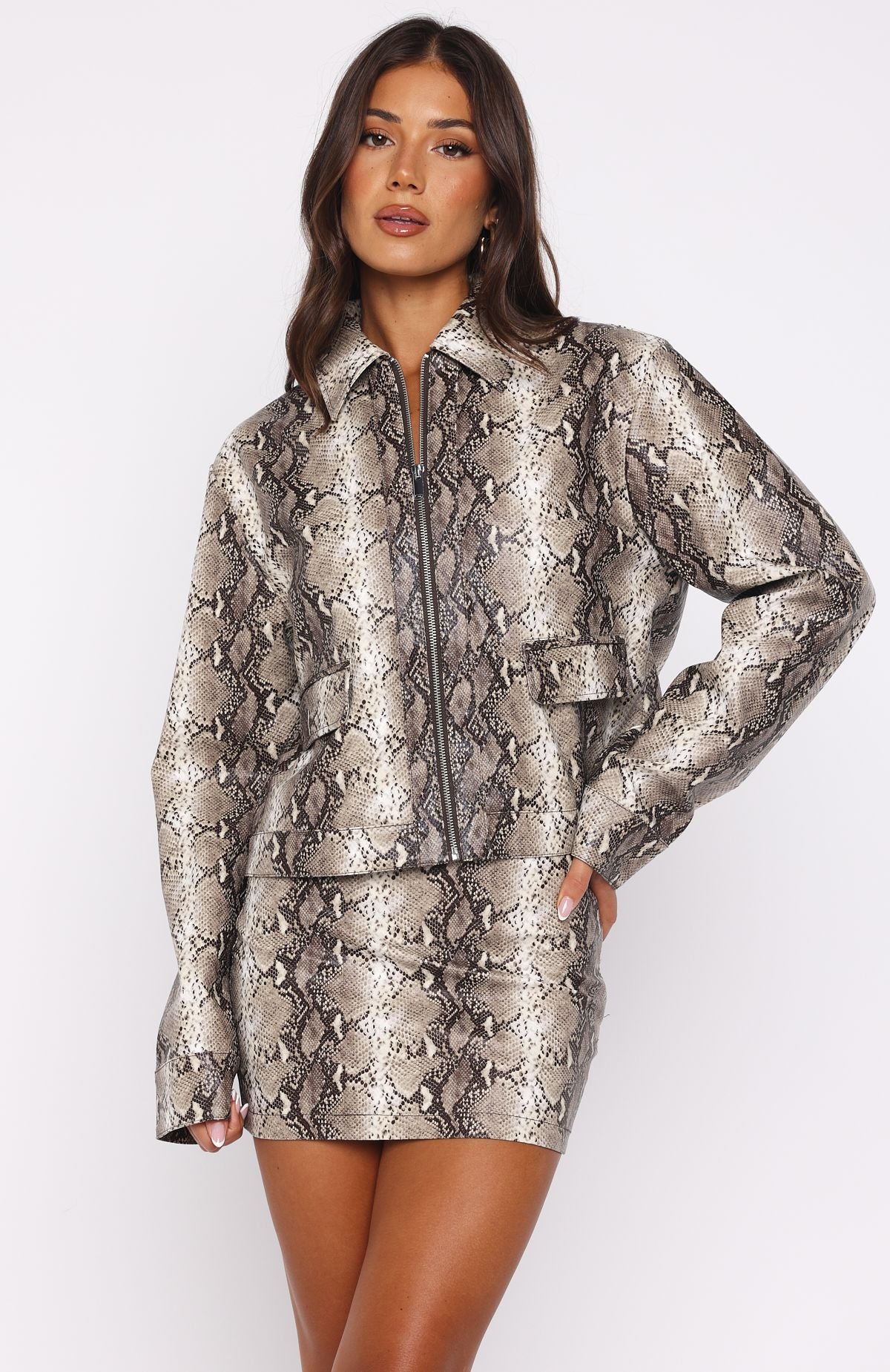 Beautiful Escape Pu Jacket Tan Snake