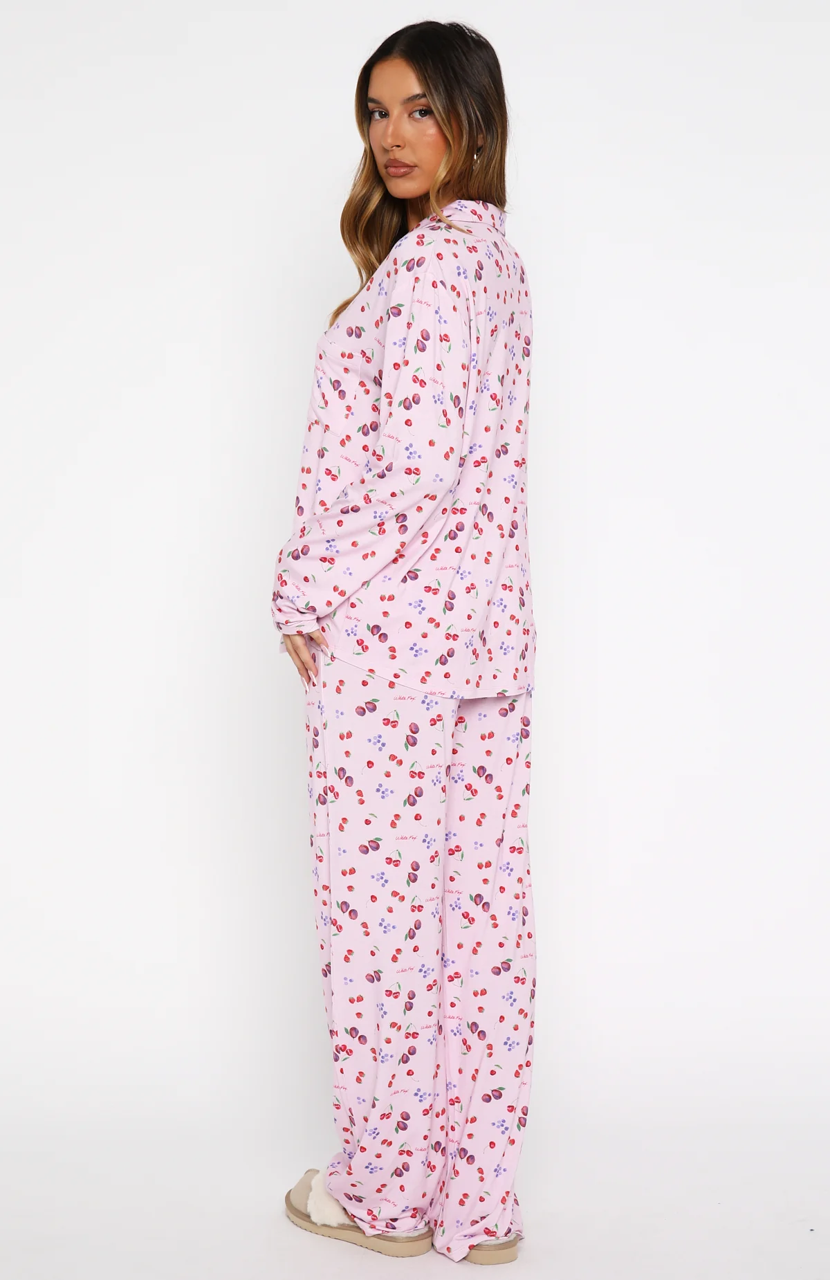 Pillow Talk Printed Long Sleeve Pyjama Set Pink Berries
