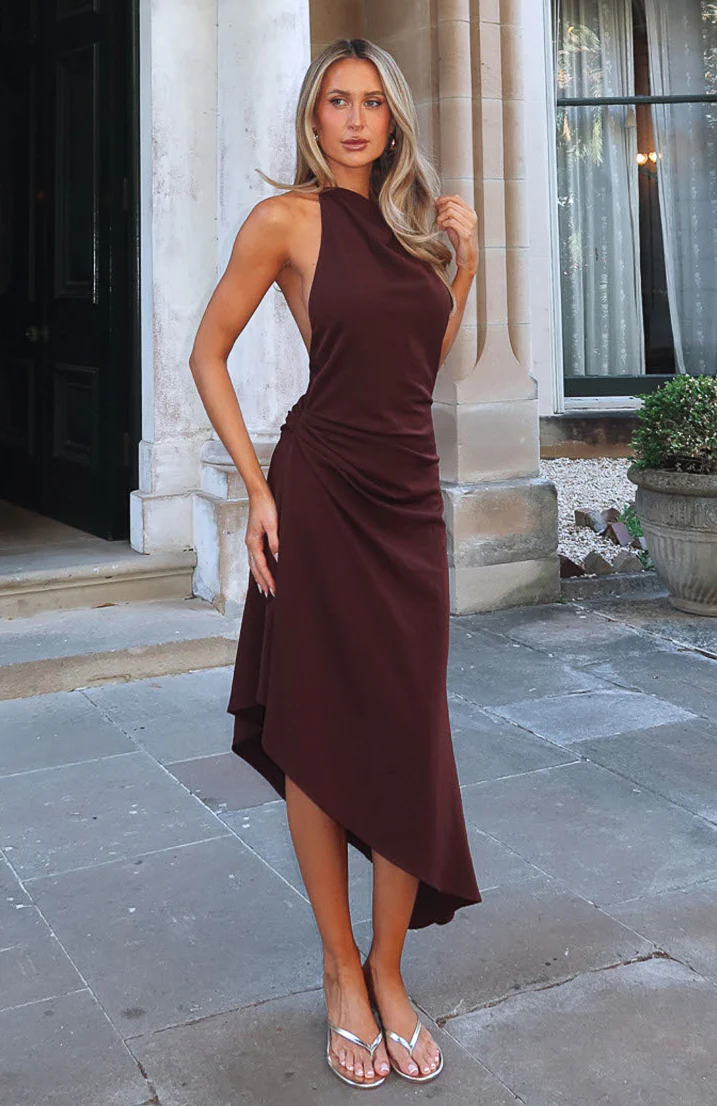 Night Hustle Halter Midi Dress Burgundy