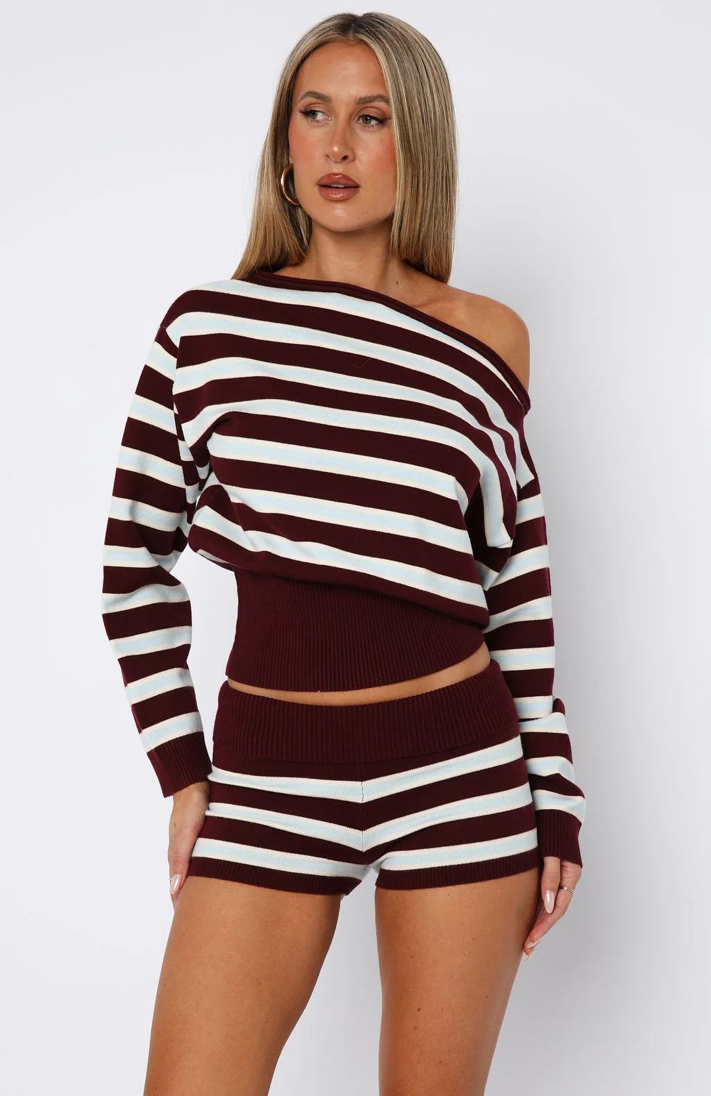 Everything To Everybody Booty Shorts Burgundy Stripe