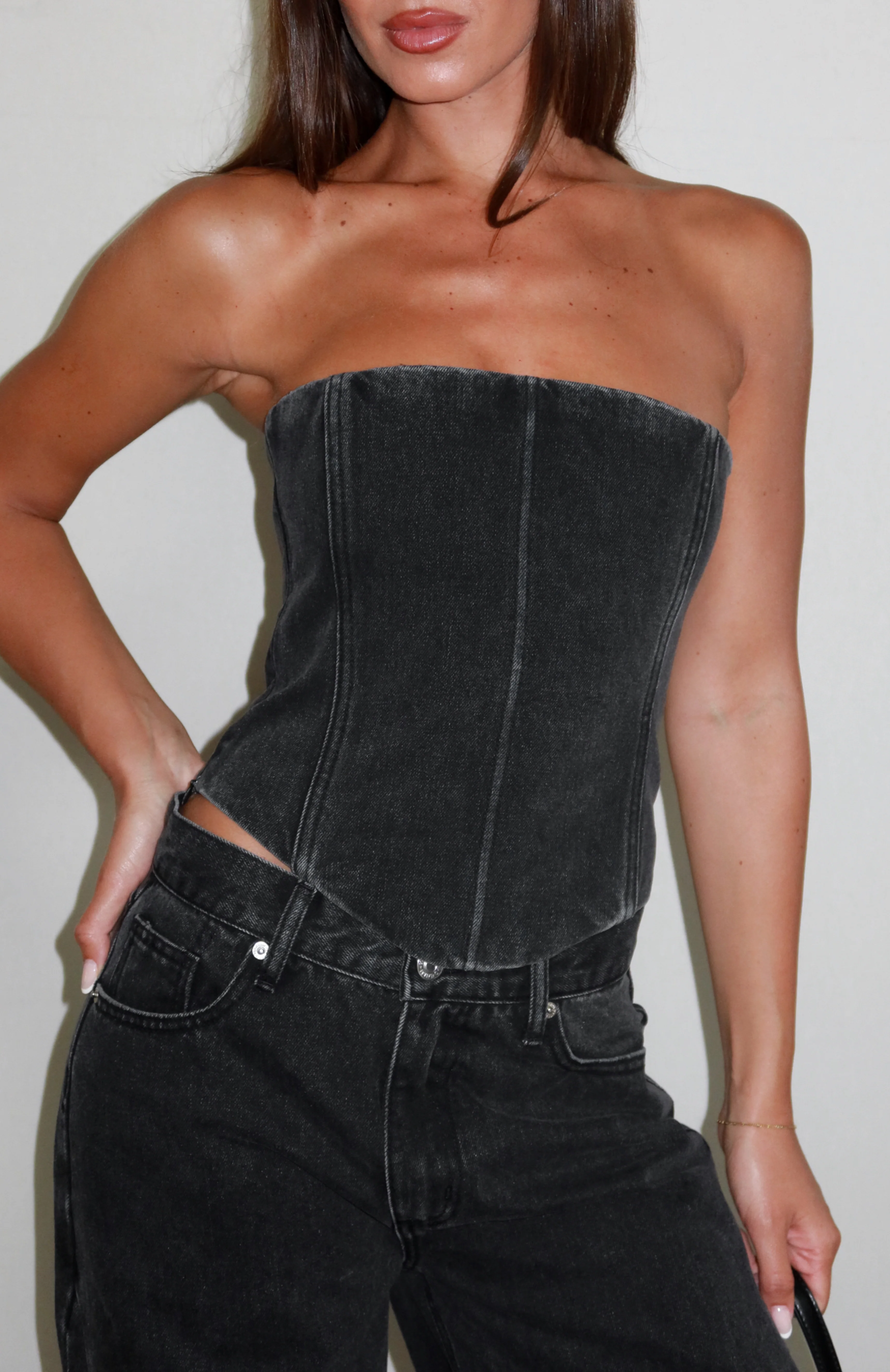 Be Mine Forever Denim Bustier Black Acid