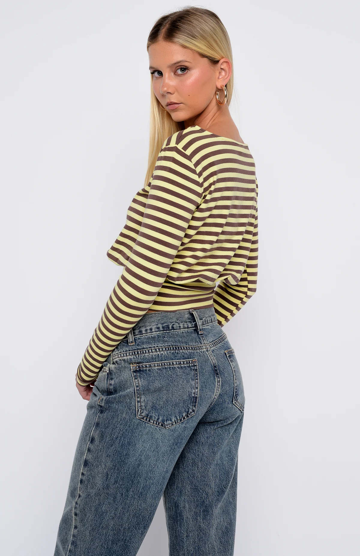 Catch My Heart Long Sleeve Top Chocolate/Banana Stripe