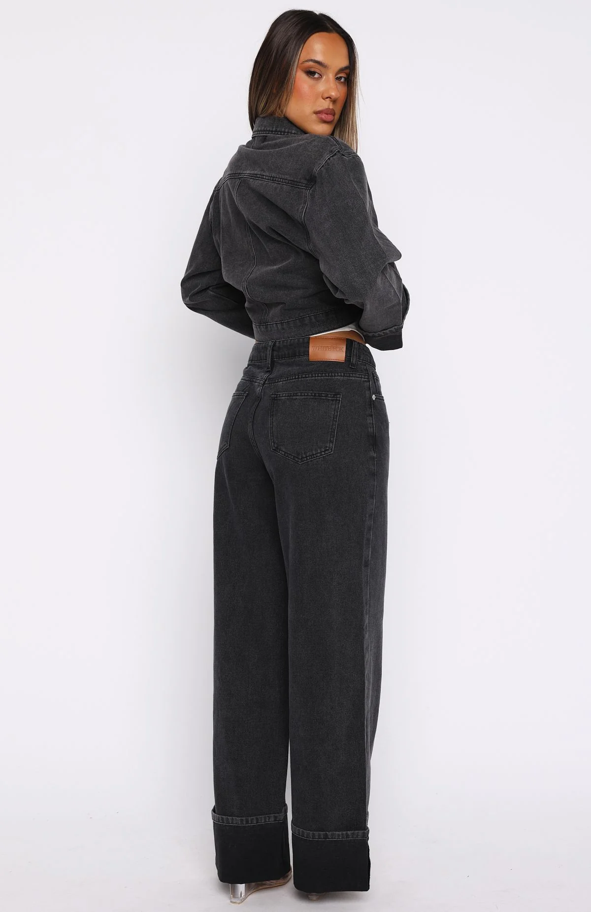 Charlotte Mid Rise Wide Leg Jeans Black Acid