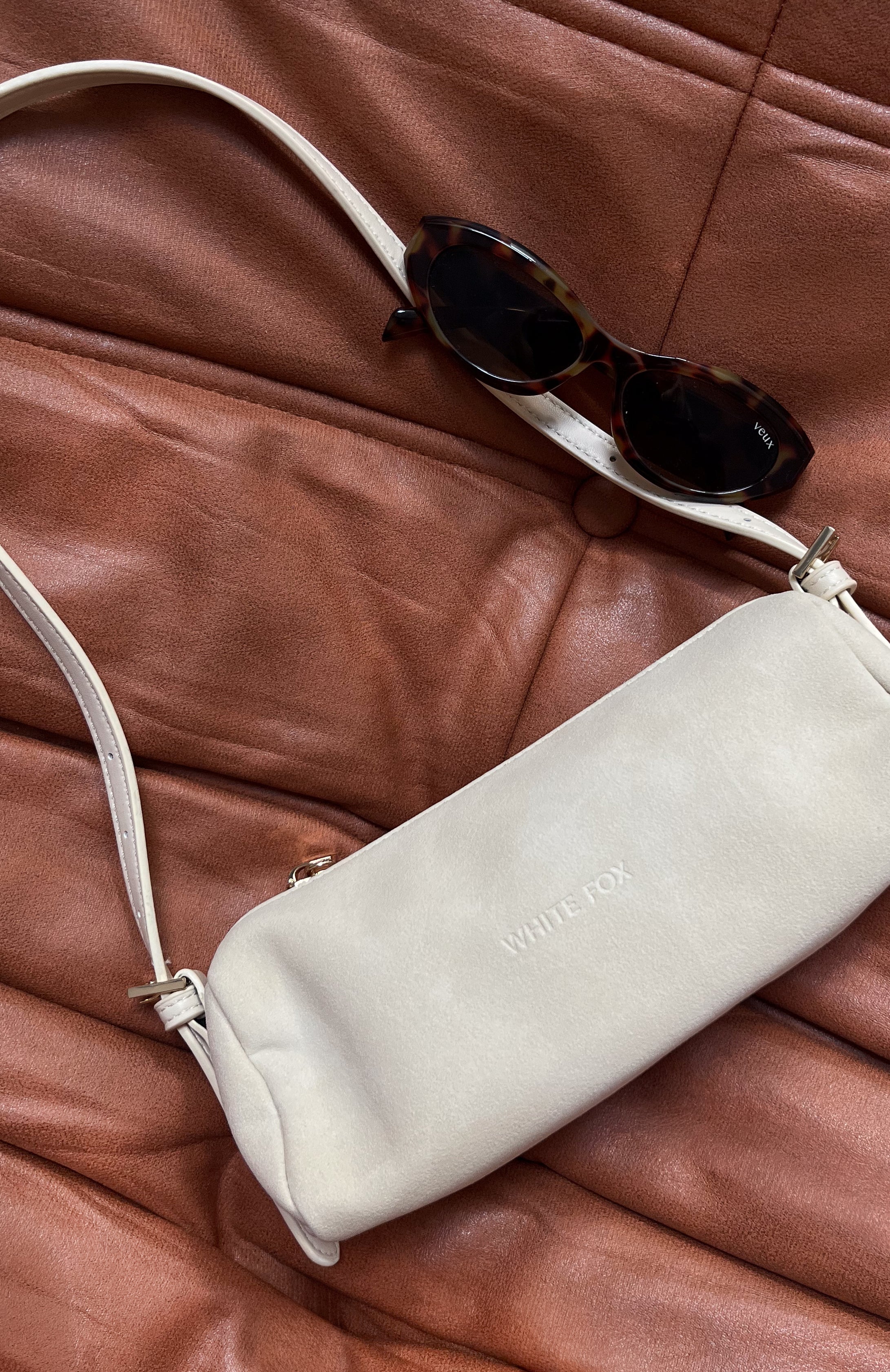 Gannon Shoulder Bag Bone Faux Suede