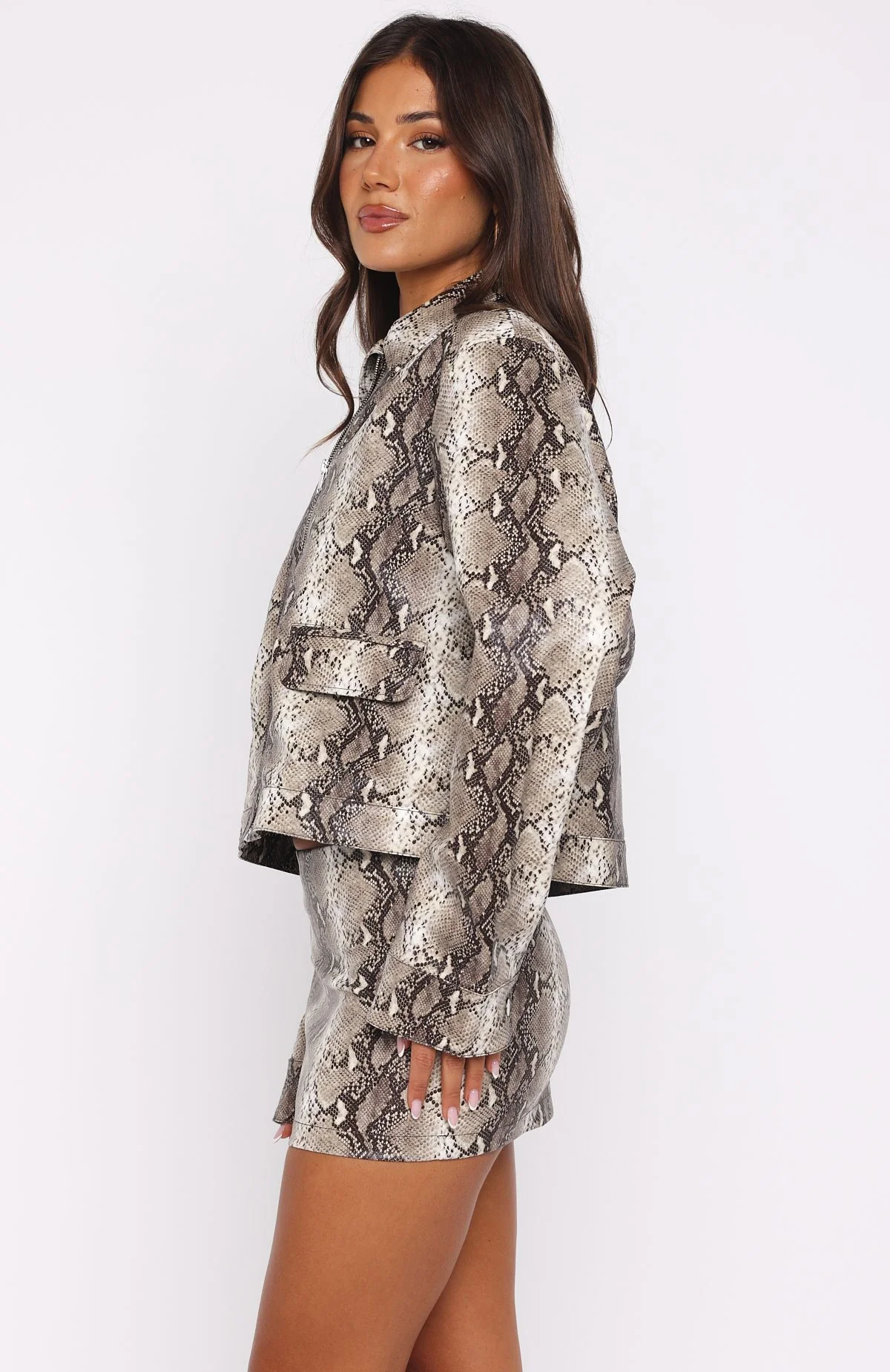 Beautiful Escape Pu Jacket Tan Snake