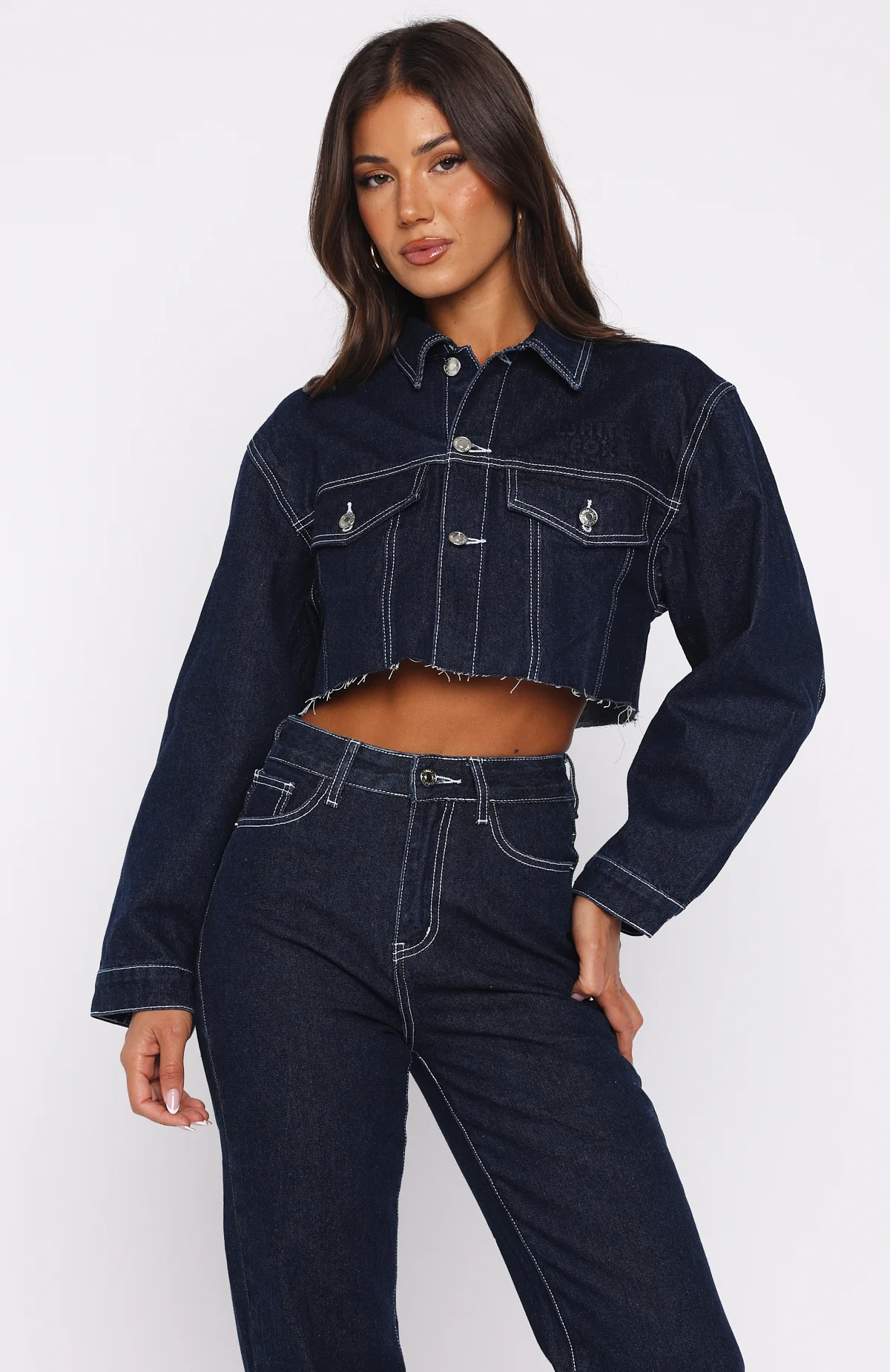 Something To Prove Cropped Denim Jacket Dark Indigo